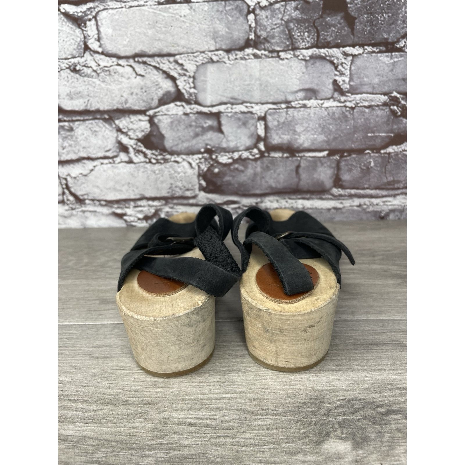 Other Mabo Black Leather Peep Toe Strap Sweden Clogs Heel Sandals Size US 4 / IT 34 - 11 Thumbnail