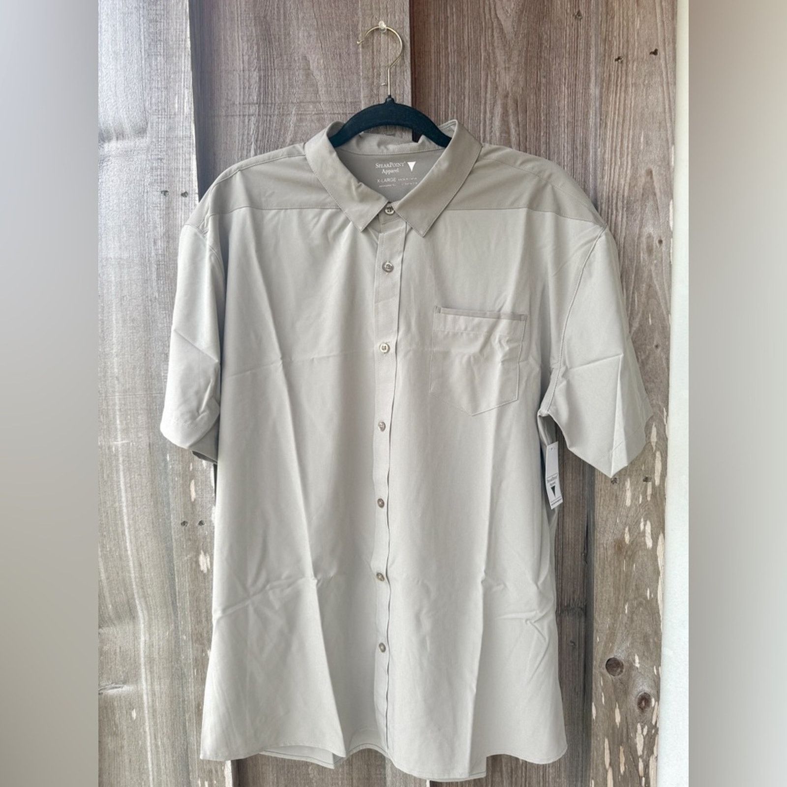 Other Collared Smooth Short Sleeve Button-Up Top, Tan Size US XL / EU 56 / 4 - 1 Thumbnail