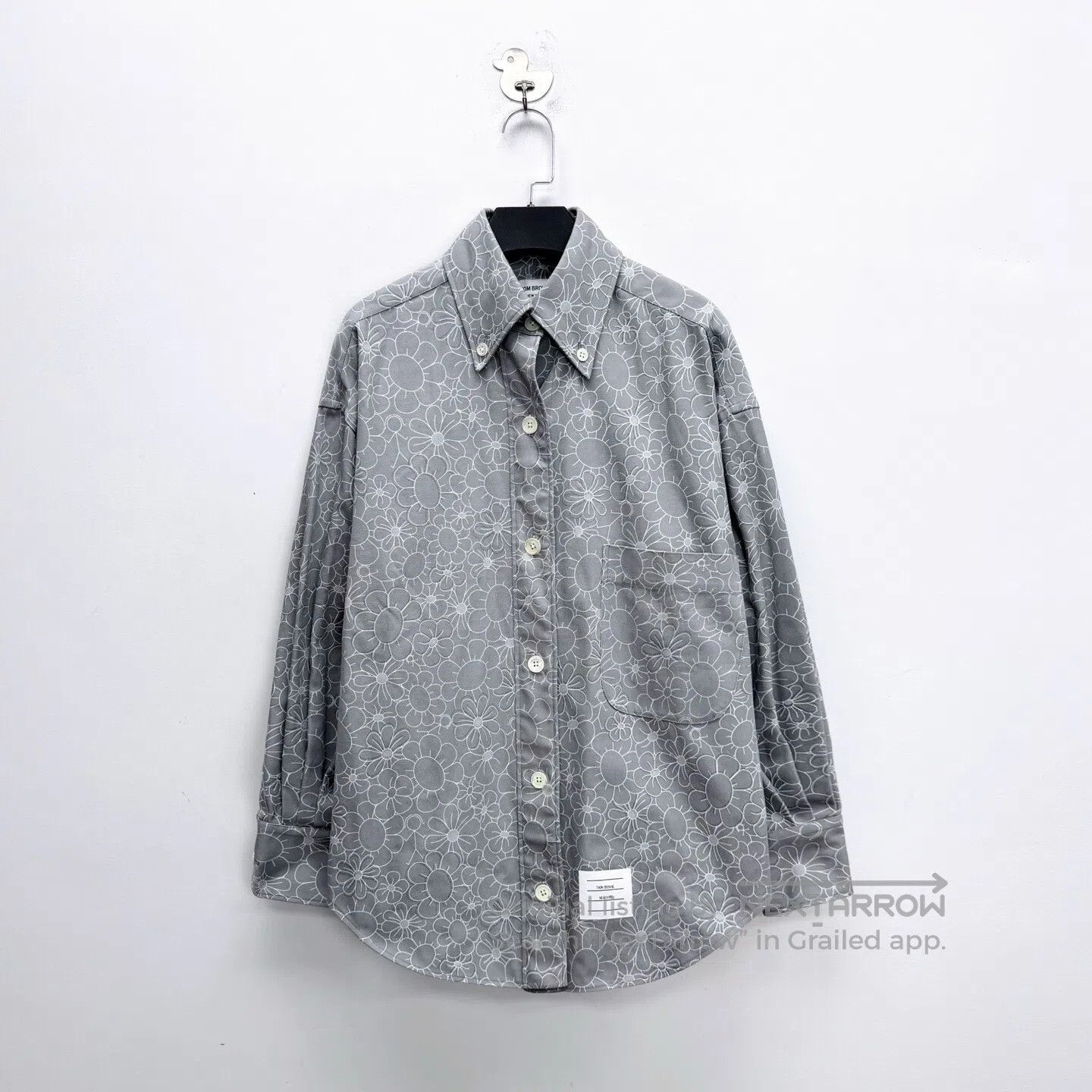 Thom Browne Thom Browne Grey Sketch Sunflower Full-Print Pocket Shirt Size US XS / EU 42 / 0 - 1 Thumbnail