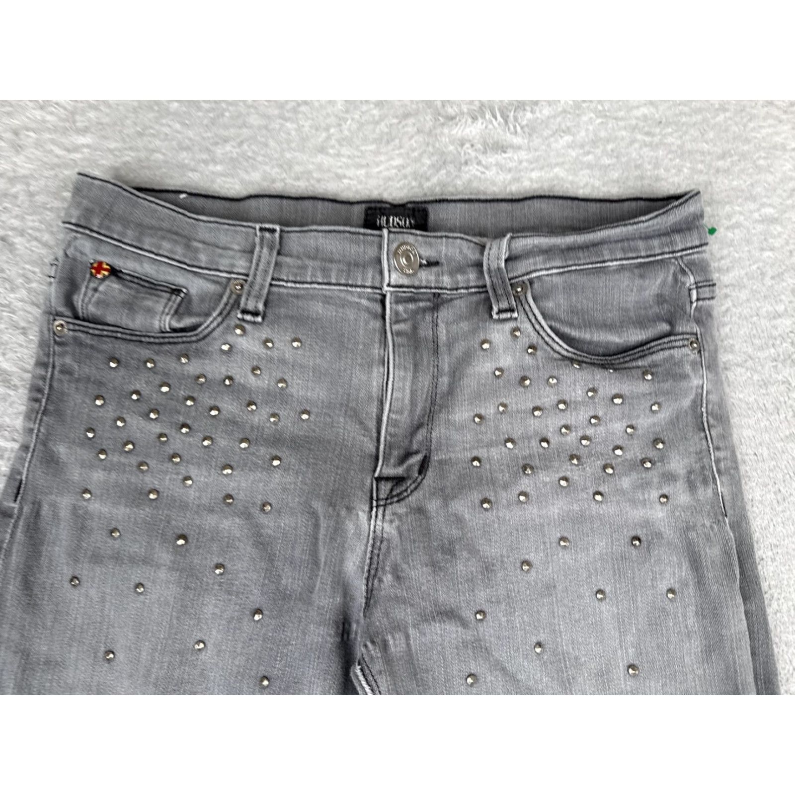 Hudson Hudson Womens Skinny Jeans Gray Medium Wash Studded 29x28 Slim Stretch Mid Rise 5-Pocket Denim Size 29" - 4 Thumbnail