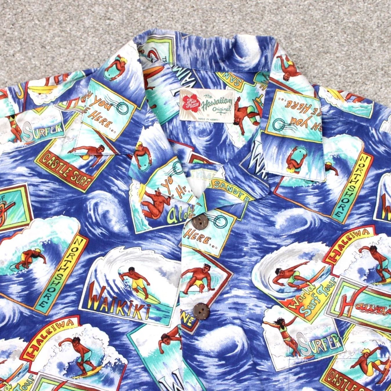 Hilo Hattie Hilo Hattie Shirt Men Medium Blue Surfing All Over Print Cotton Short Sleeve AOP Vintage Floral Button-Up Size US M / EU 48-50 / 2 - 4 Thumbnail