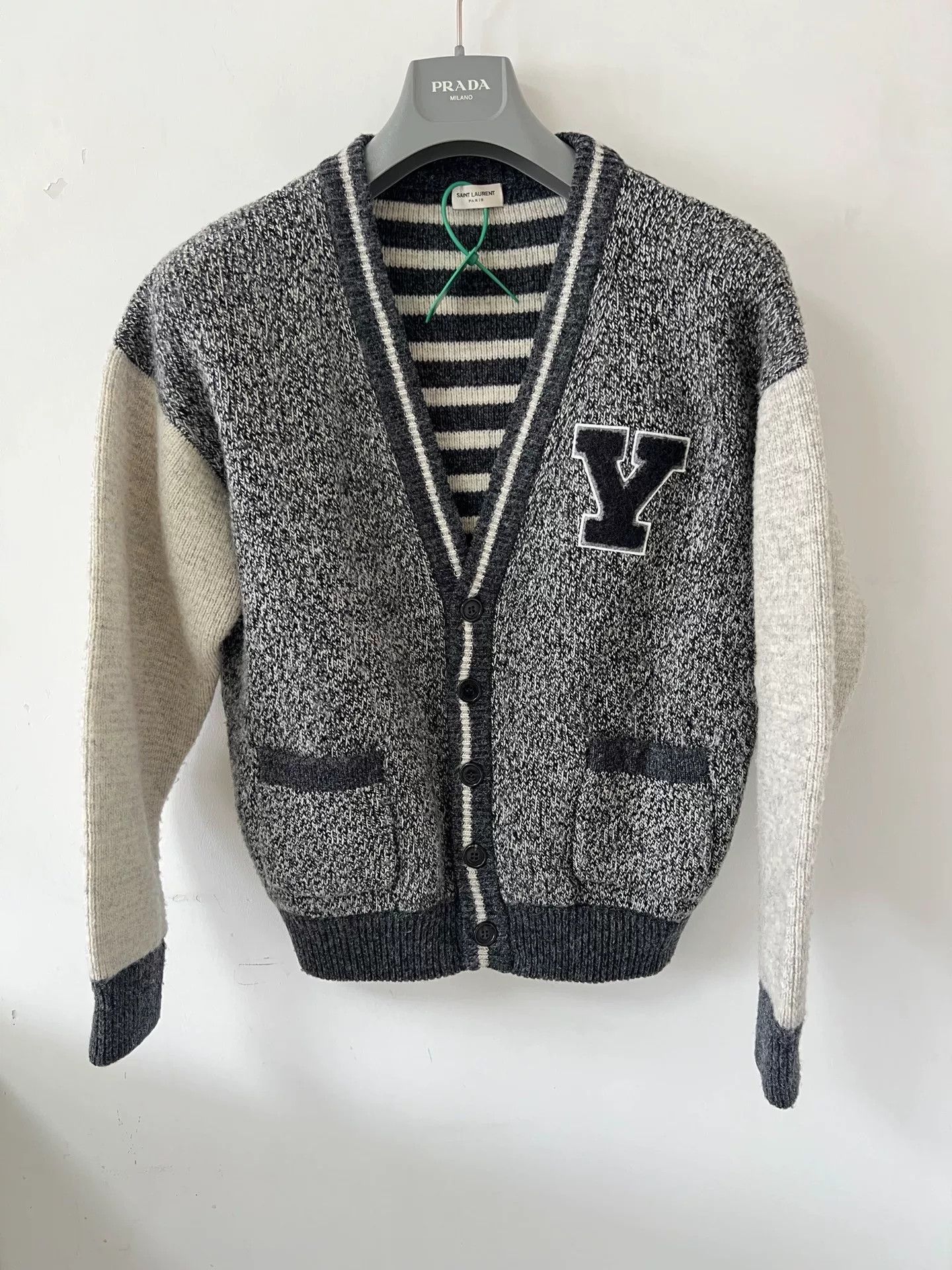 Saint Laurent Paris Saint Laurent Gray Cardigan with Y Patch Size US S / EU 44-46 / 1 - 1 Thumbnail
