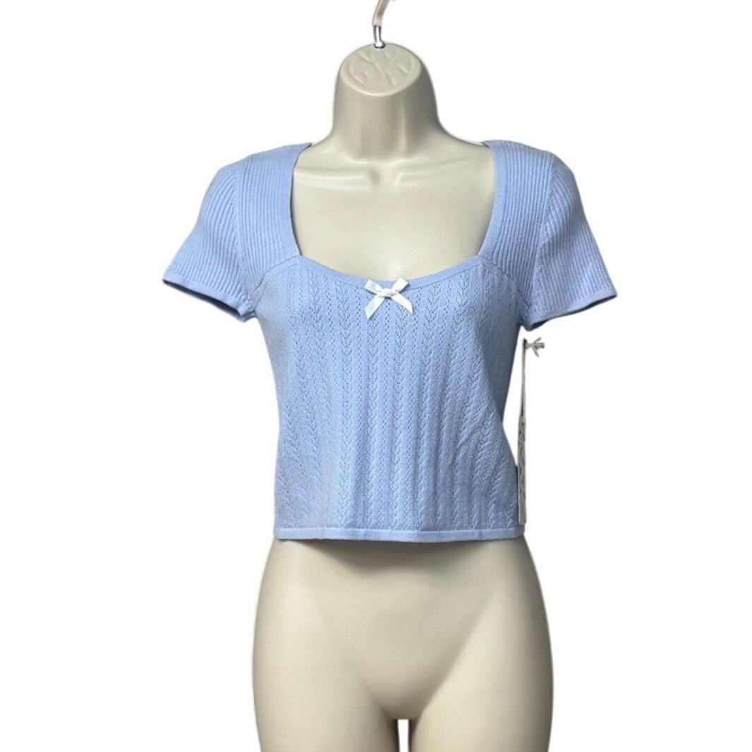Other The Prairie "Coquette" Baby blue Short Sleeve Cropped Sweate Size L / US 10 / IT 46 - 10 Thumbnail