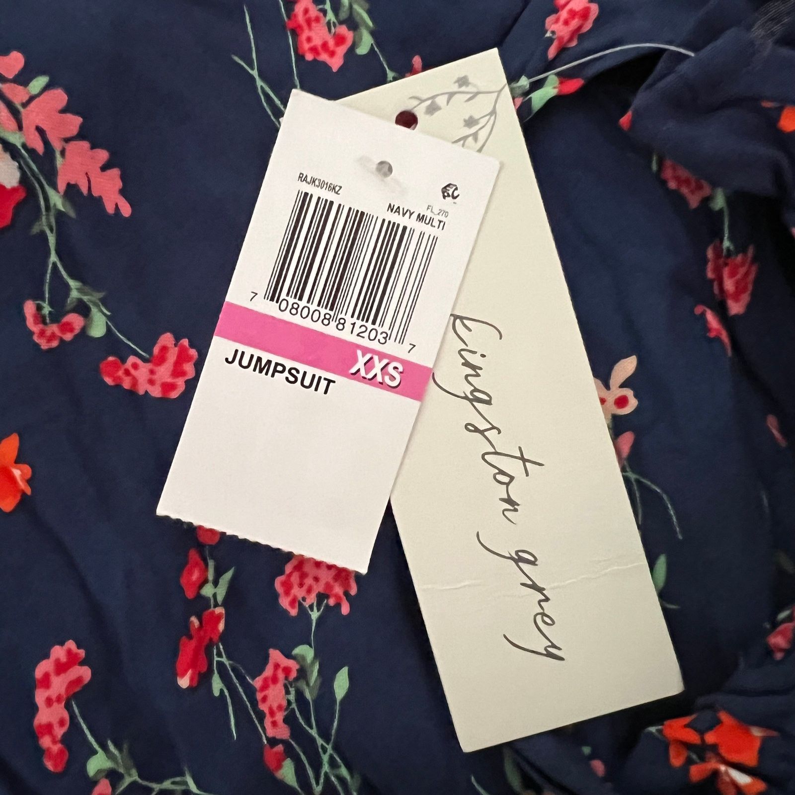 Other Kingston Grey Navy Floral Off-The-Shoulder Jumpsuit, XXS Size 24" / US 00 / IT 34 - 9 Thumbnail