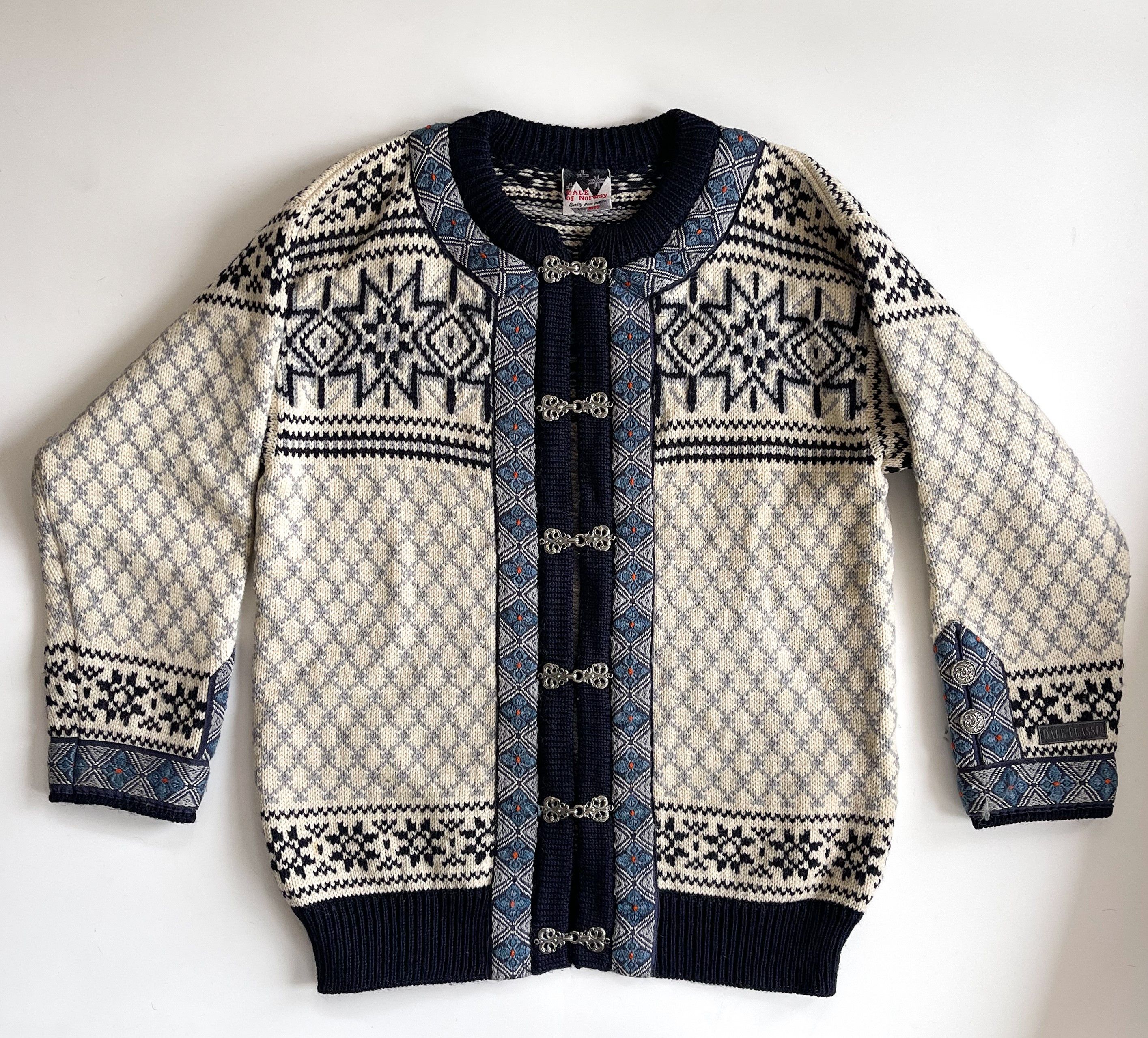 Image of Coloured Cable Knit Sweater x Dale Of Norway Vintage Dale Of Norway Cardigan Sweater Blue Beige Ecr