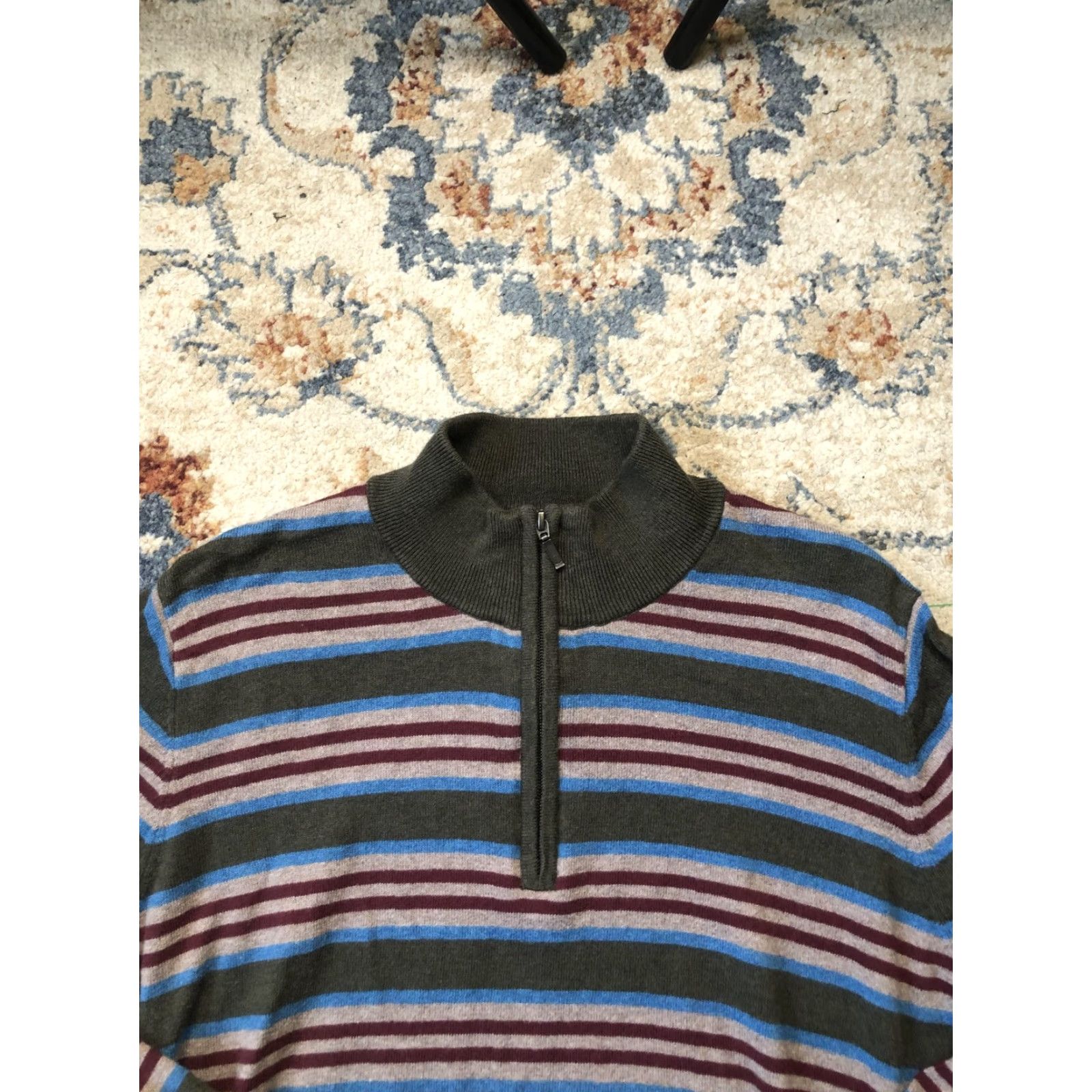 Vintage VINTAGE? No. (excluded) LL Bean Sweater Mens XL Olive Green Stripe Quarter Zip Pullover Cotton Cashmere Shirt? Size US XL / EU 56 / 4 - 2 Thumbnail