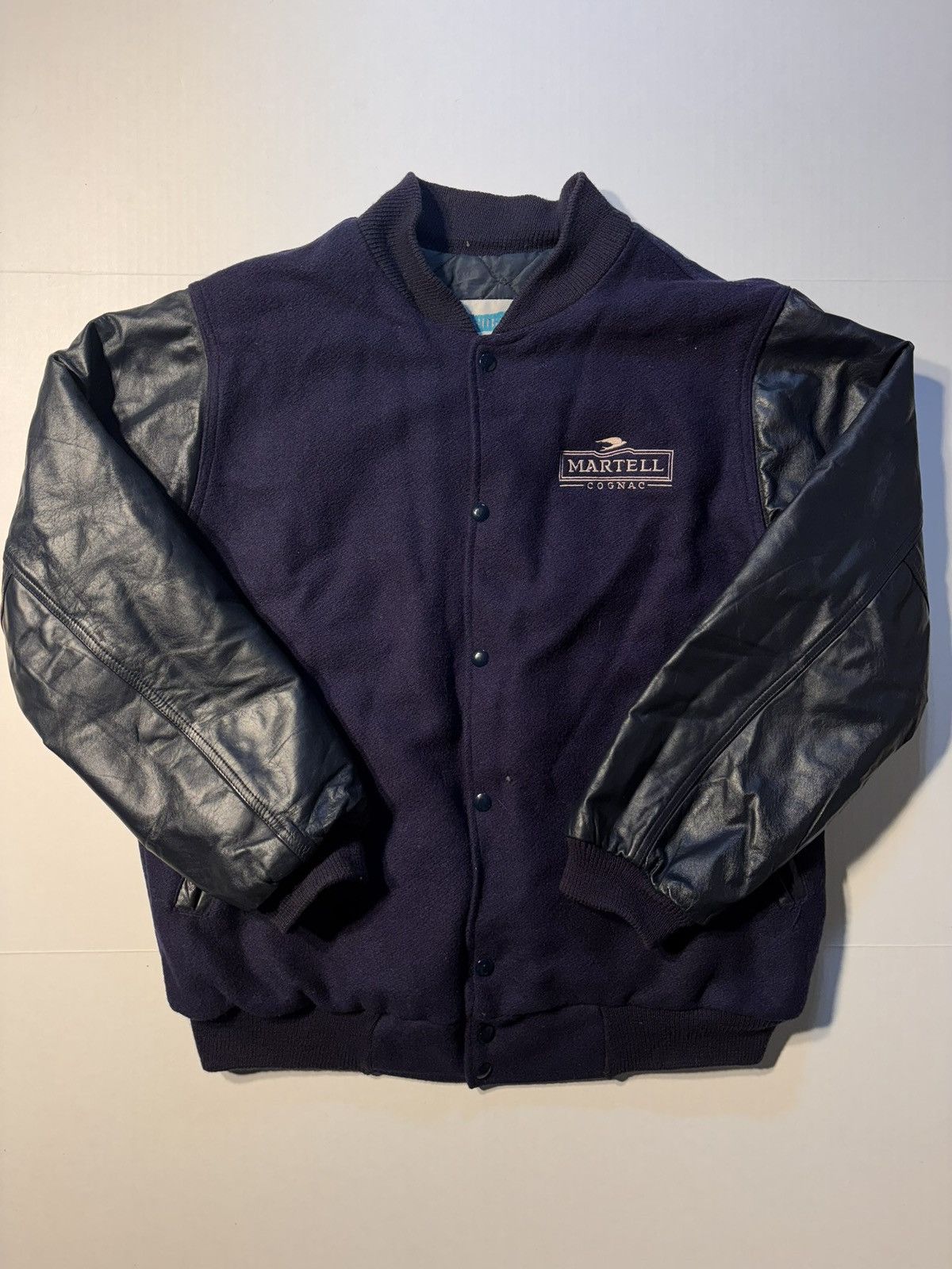 Vintage Grubbin Martell Cognac 90s Wool Leather Varsity Letterman Size US L / EU 52-54 / 3 - 1 Thumbnail