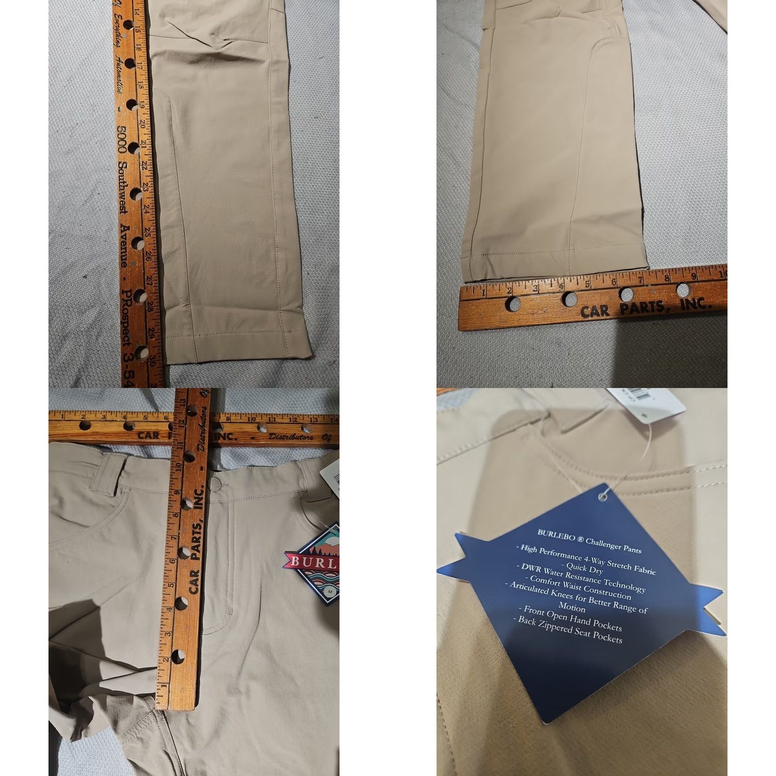 Vintage burlebo Challenger Pants Mens M Beige Chino Knit Polyester Spandex Regular Straight Front Pocket Logo 30in Inseam Vintage No Size US 31 - 8 Thumbnail