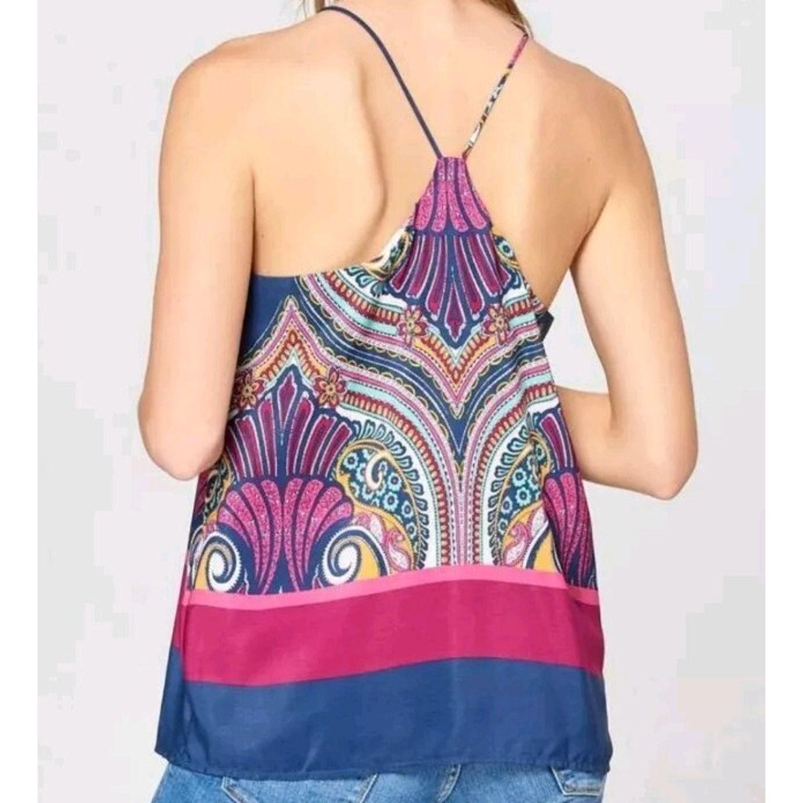 Rene Caovilla Renee C. Women Racer Back Print Tank Top Camisole L A000044 Size L / US 10 / IT 46 - 2 Thumbnail