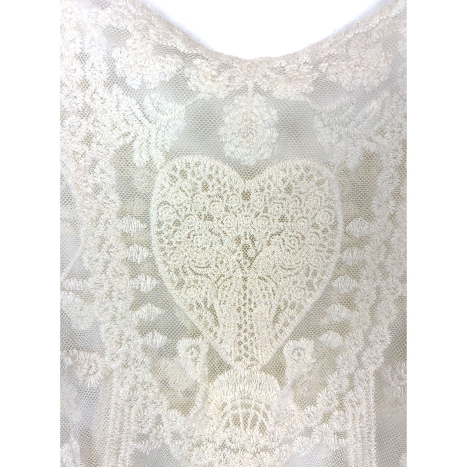 Vintage Ivory Sheer Embroidered Lace Tank Top Medium Womens Festival Boho Hippie Size S / US 4 / IT 40 - 4 Thumbnail