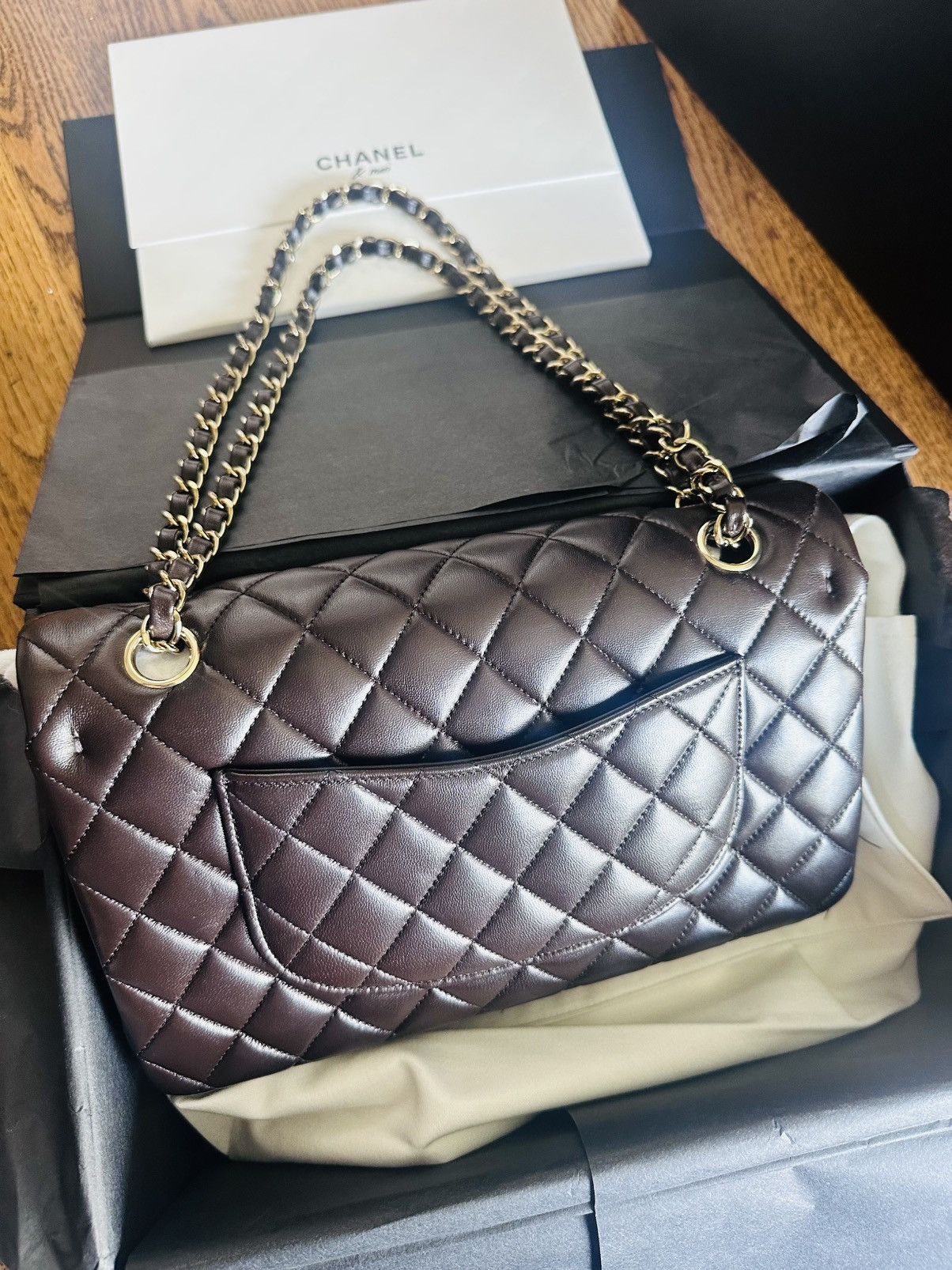 Chanel Chanel Double Flap Diamond Quilted Medium Dark Brown Size ONE SIZE - 4 Thumbnail
