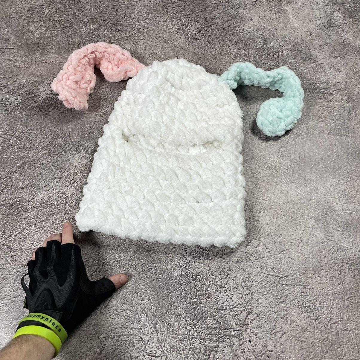 Vintage Vintage 90s Y2K Mohair Beanie Pink White Mint Knit Grunge OS Size ONE SIZE - 2 Thumbnail