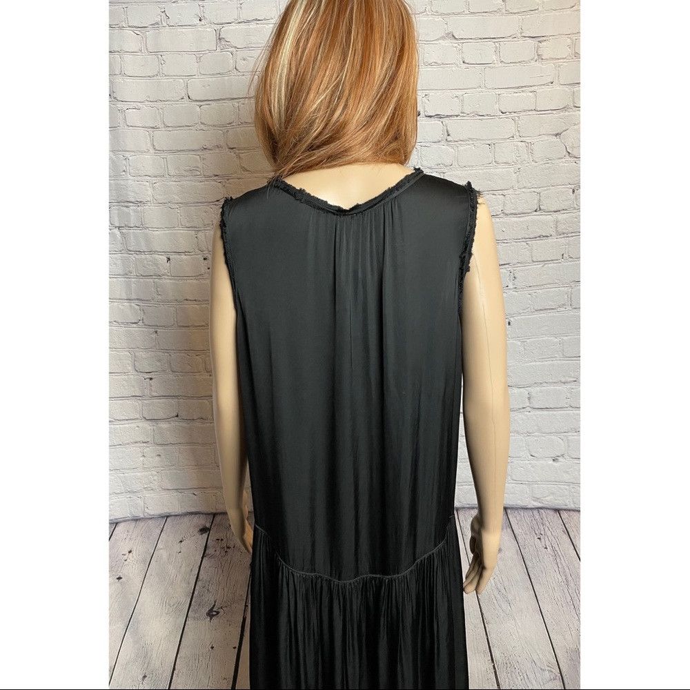 Other New $390 Raquel Allegra Black Satin Raw Edge DRESS Size M / US 6-8 / IT 42-44 - 9 Thumbnail