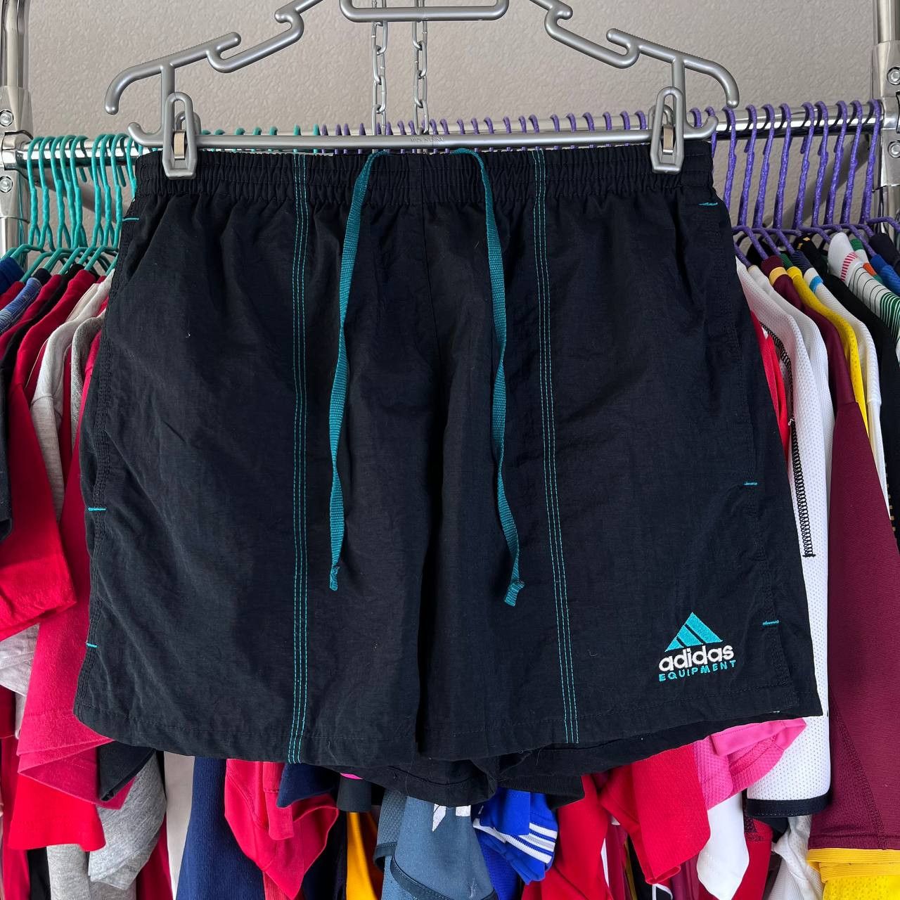 Adidas Vintage 90s Adidas Equipment Green/Black Nylon Shorts Size US 30 / EU 46 - 1 Thumbnail