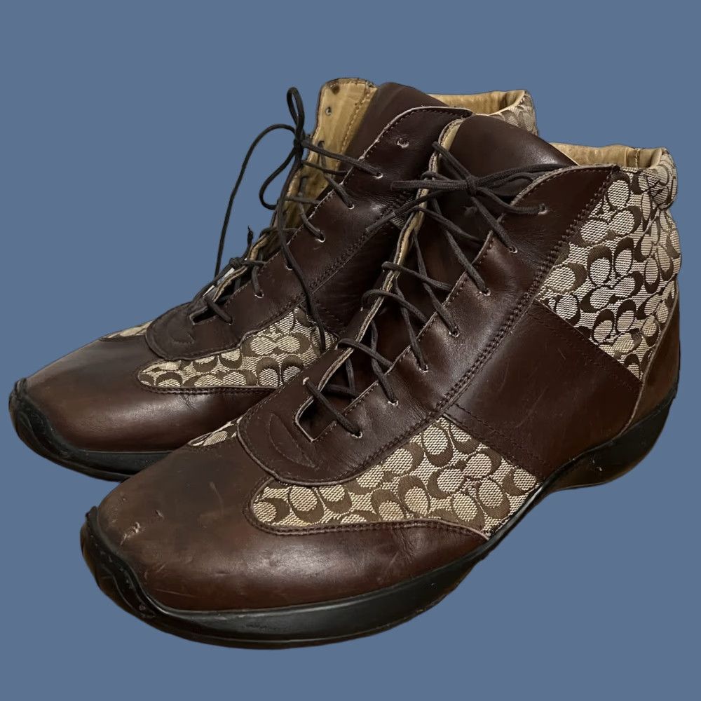 Coach VINTAGE Coach Men's Boots Monogram Leather Lace-up 10.5 D Brown Leather Pelham Rubber Sole Casual Workplace Shoes Mens Size US 11 / EU 44 - 1 Thumbnail