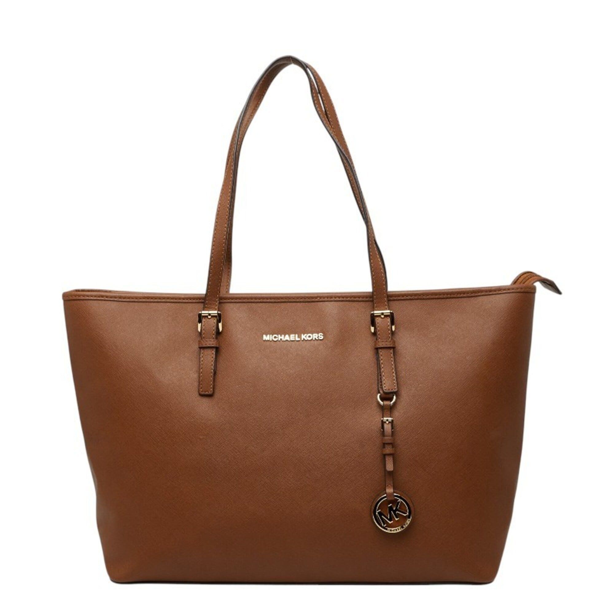 Michael Kors Michael Kors Logo Tote Bag Handbag Brown Leather Women's Size ONE SIZE - 1 Thumbnail