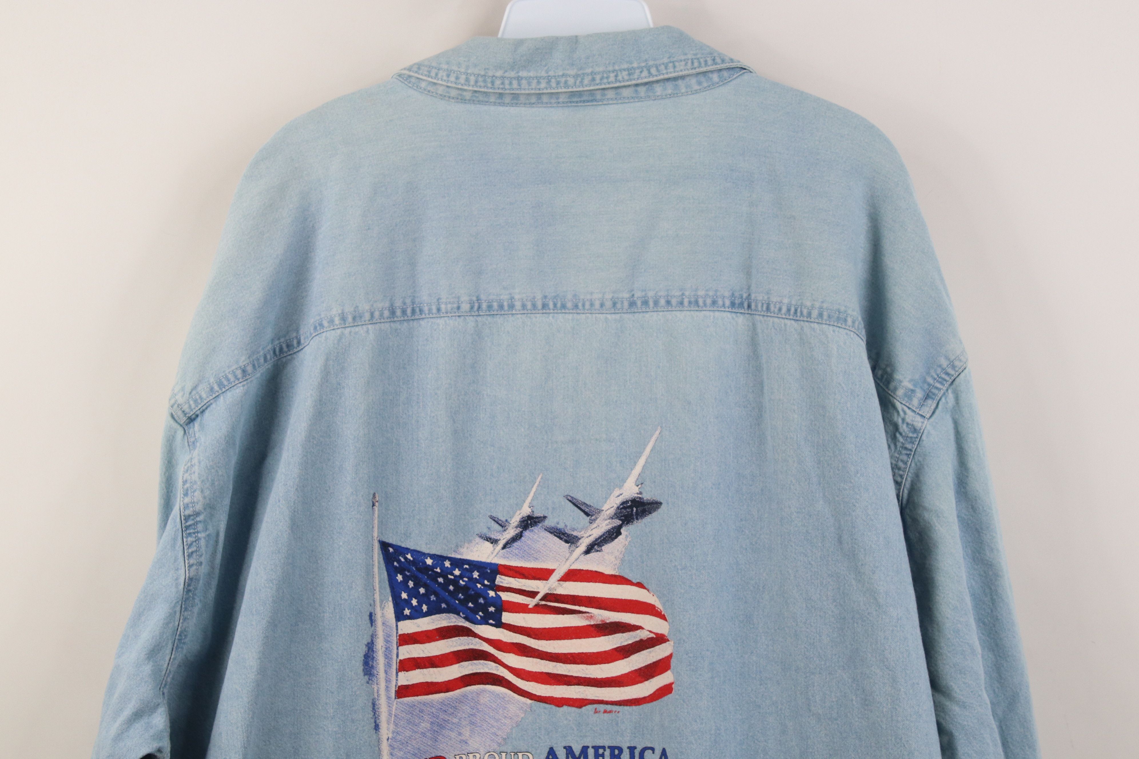 Vintage Vintage 90s Streetwear Collared Denim Jean Button Down Shirt Size US XXL / EU 58 / 5 - 12 Thumbnail