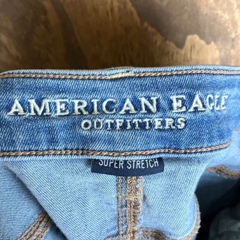 American Eagle Outfitters VINTAGE American Eagle Womens Jeans Blue Denim Mid Rise Jegging Distressed Stretch 6 Size 29" - 4 Thumbnail