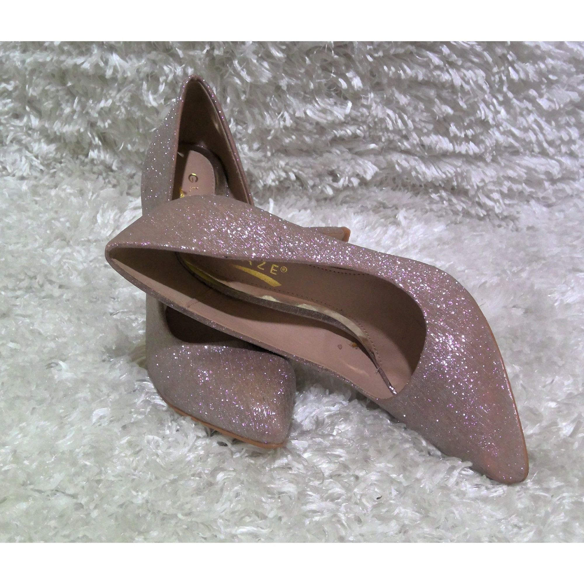 Other Glaze sparkly rose gold/pale pink pointed high heels Size US 6 / IT 36 - 3 Thumbnail