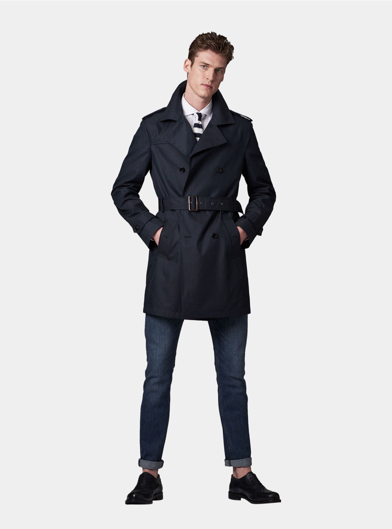 Designer GUTTERIDGE Trench cotton cloak blue double-breasted Size US XL / EU 56 / 4 - 2 Thumbnail