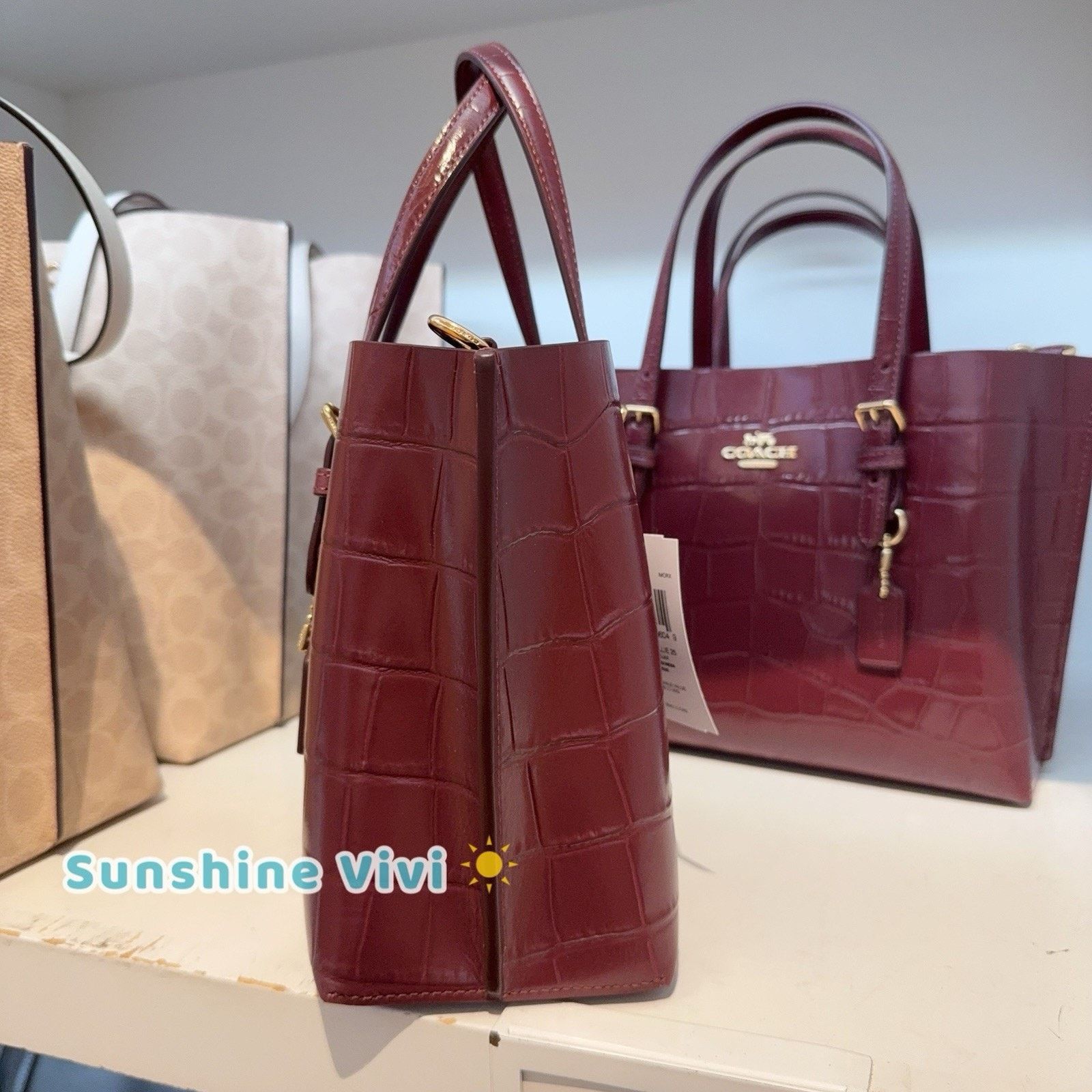 Coach NWT Coach Mollie Tote Bag 25 CW017 leather Dark Wine Size ONE SIZE - 2 Thumbnail