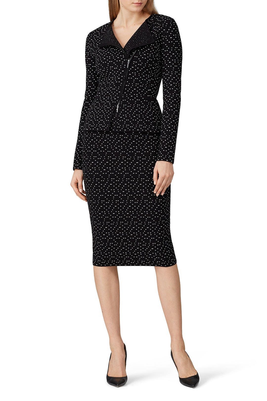Armani Emporio Armani Pencil Skirt Black White Pattern Stretch Midi Size 28" / US 6 / IT 42 - 10 Thumbnail