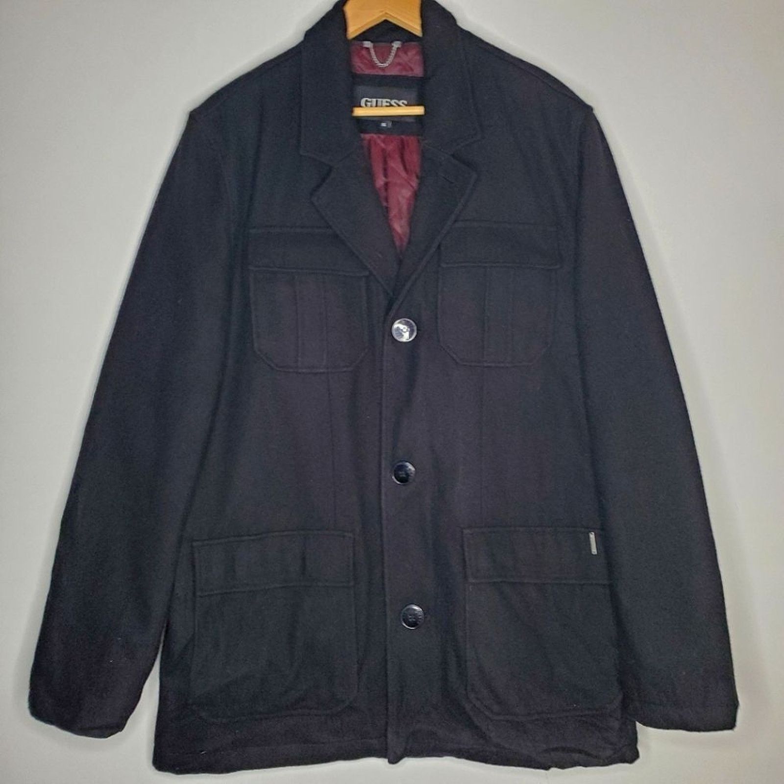 Guess Vintage 90s Guess Black Wool Military Coat Car Overcoat XL Size US XL / EU 56 / 4 - 1 Thumbnail