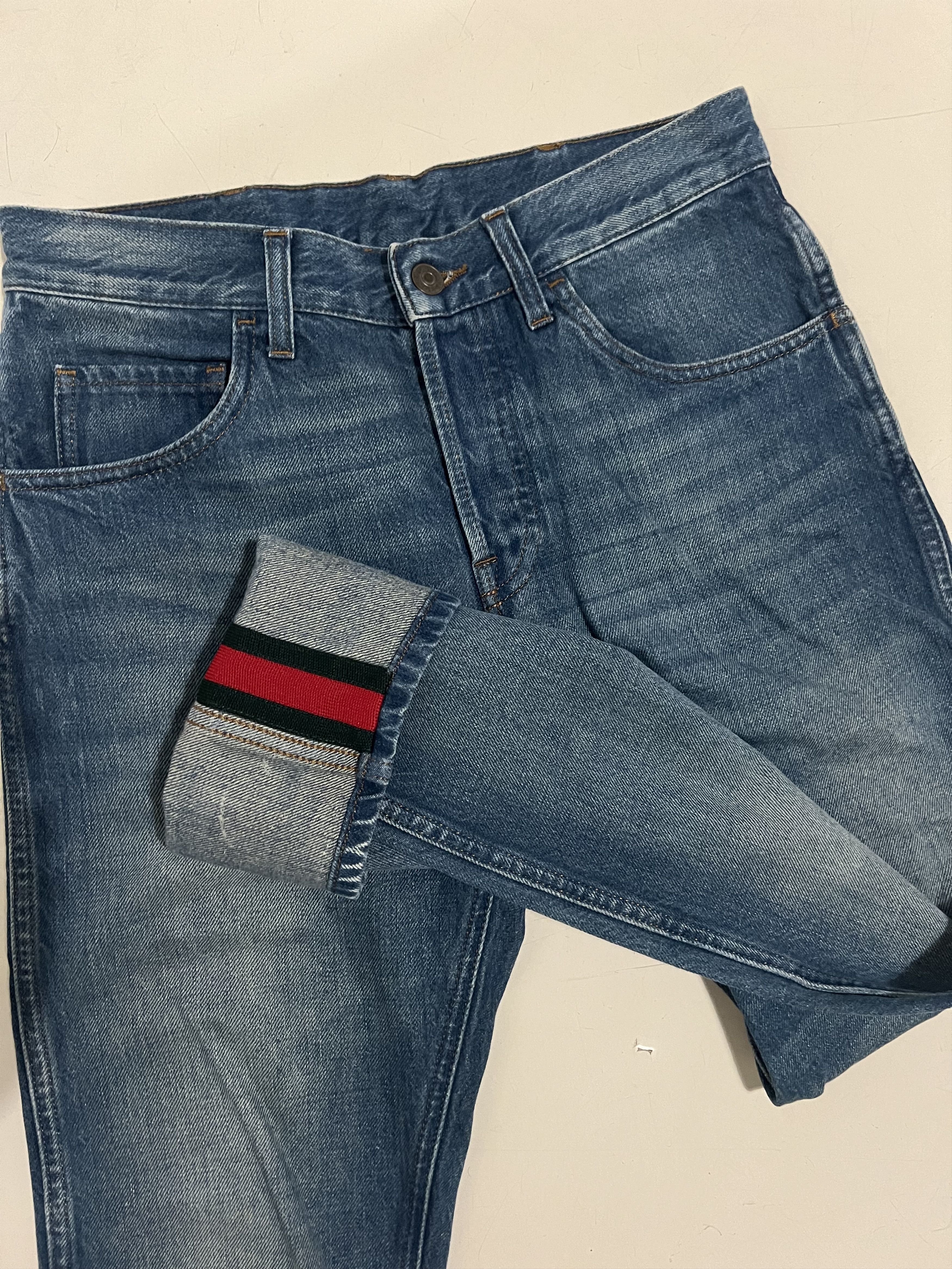 Gucci Gucci Slim Straight Denim Jeans Web Stripe Leather Size US 28 / EU 44 - 4 Thumbnail