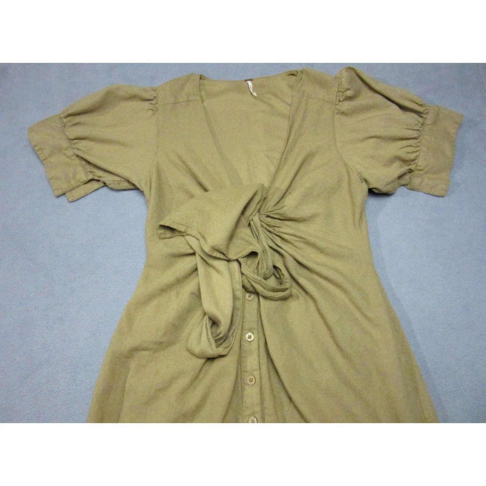 Free People Free People Dress Womens Medium Green Maxi Button Front Tie Waist Short Sleeve Size 32" / US 10 / IT 46 - 3 Thumbnail