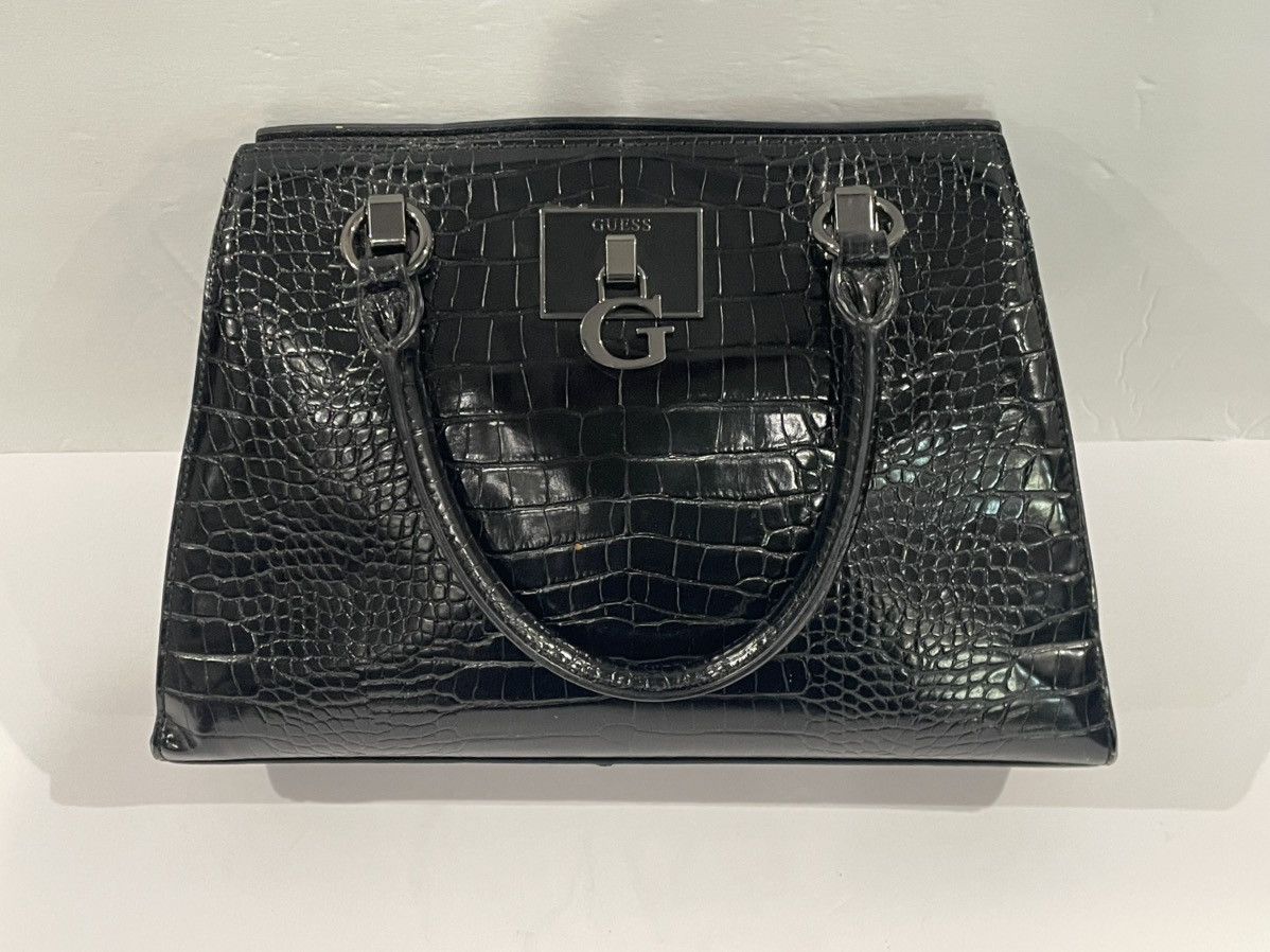Guess GUESS Stephi Black Moc Croc Hardware Satchel Bag Size ONE SIZE - 1 Thumbnail