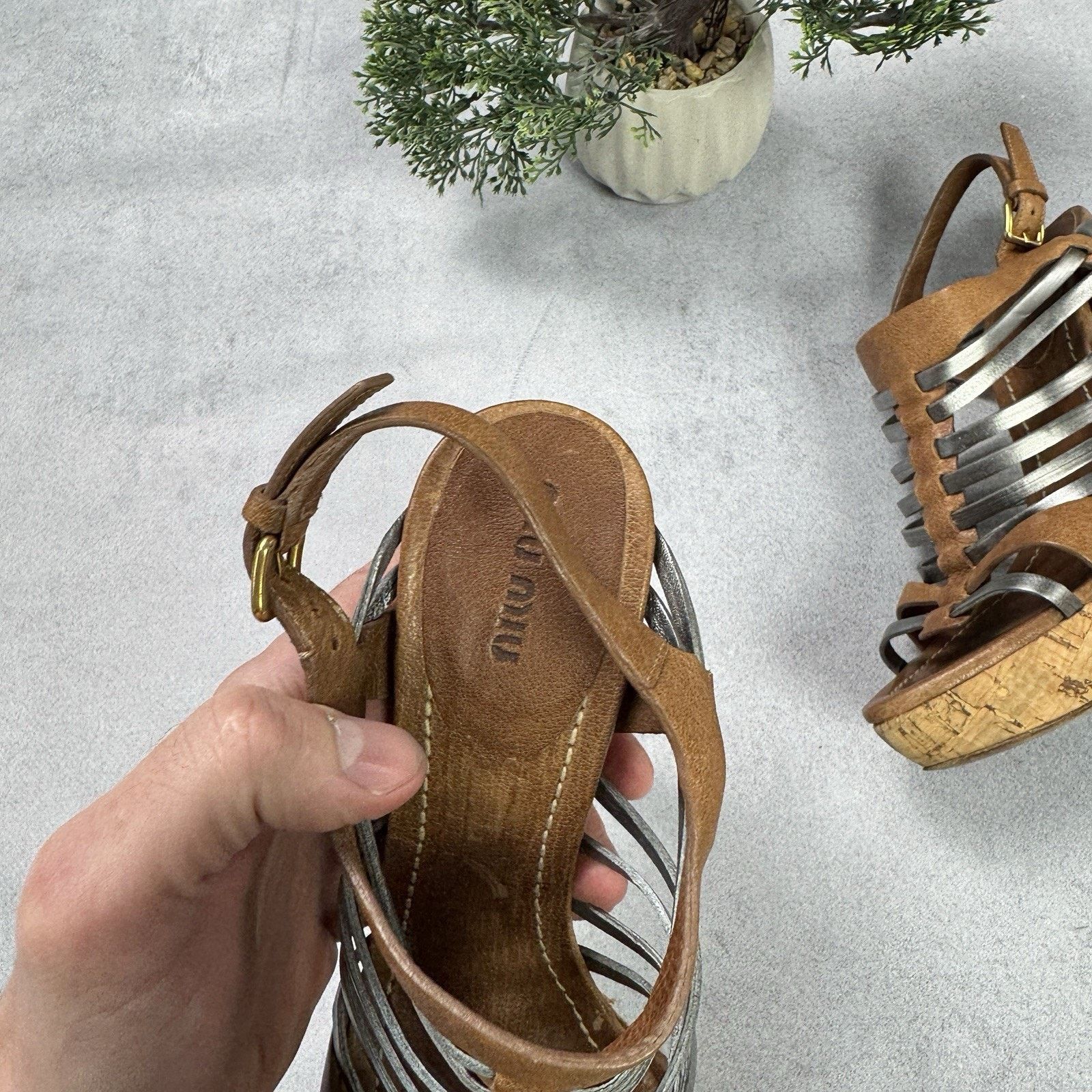 Miu Miu Miu Miu Platform Strappy Brown/ Silver Heels Sandals Size US 8.5 / IT 38.5 - 10 Thumbnail
