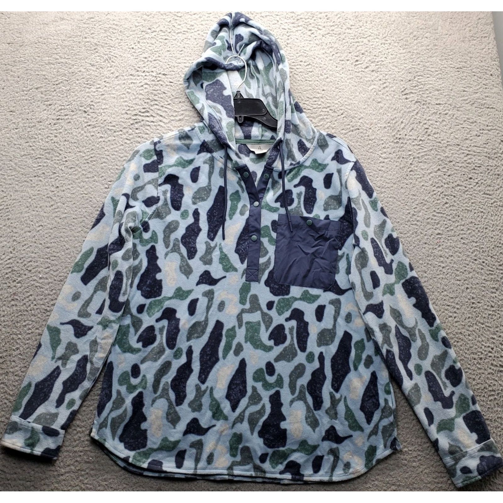 ASCENO Ascend Fleece Hoodie Womens XL Multi Camo Long Sleeve Elbow Patch 1/4 Snap EUC Size XL / US 12-14 / IT 48-50 - 2 Thumbnail