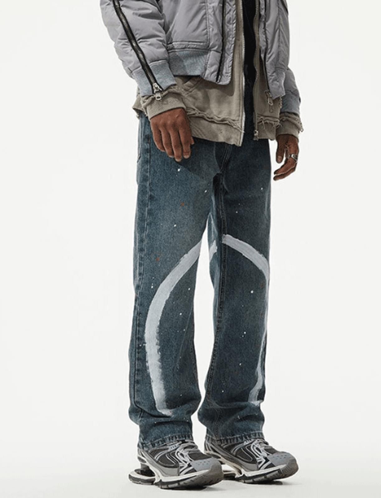 Jean Blue Painted Denim Jeans, Loose Fit Jeans Size US 30 / EU 46 - 3 Thumbnail