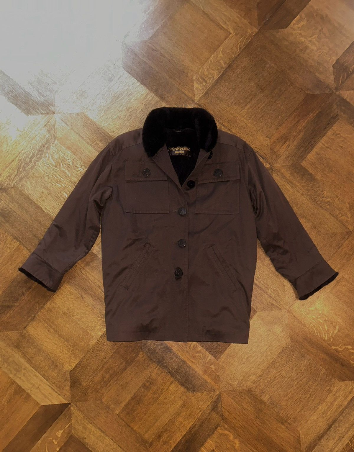 YSL Yves Saint Laurent fourrures fur bomber brown jacket