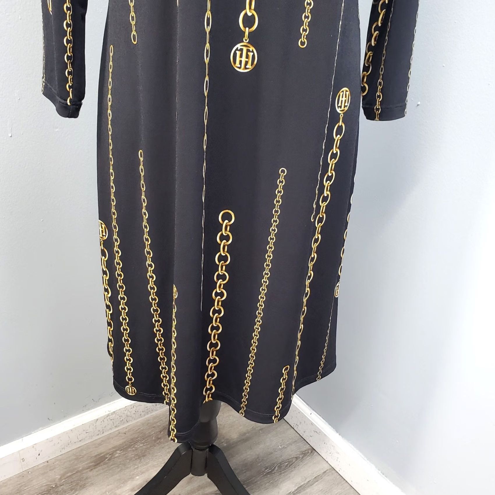 Tommy Hilfiger Tommy Hilfiger Shift Dress Women 12 Black Yellow Chain Print Stretch Zip Size XL / US 12-14 / IT 48-50 - 6 Thumbnail