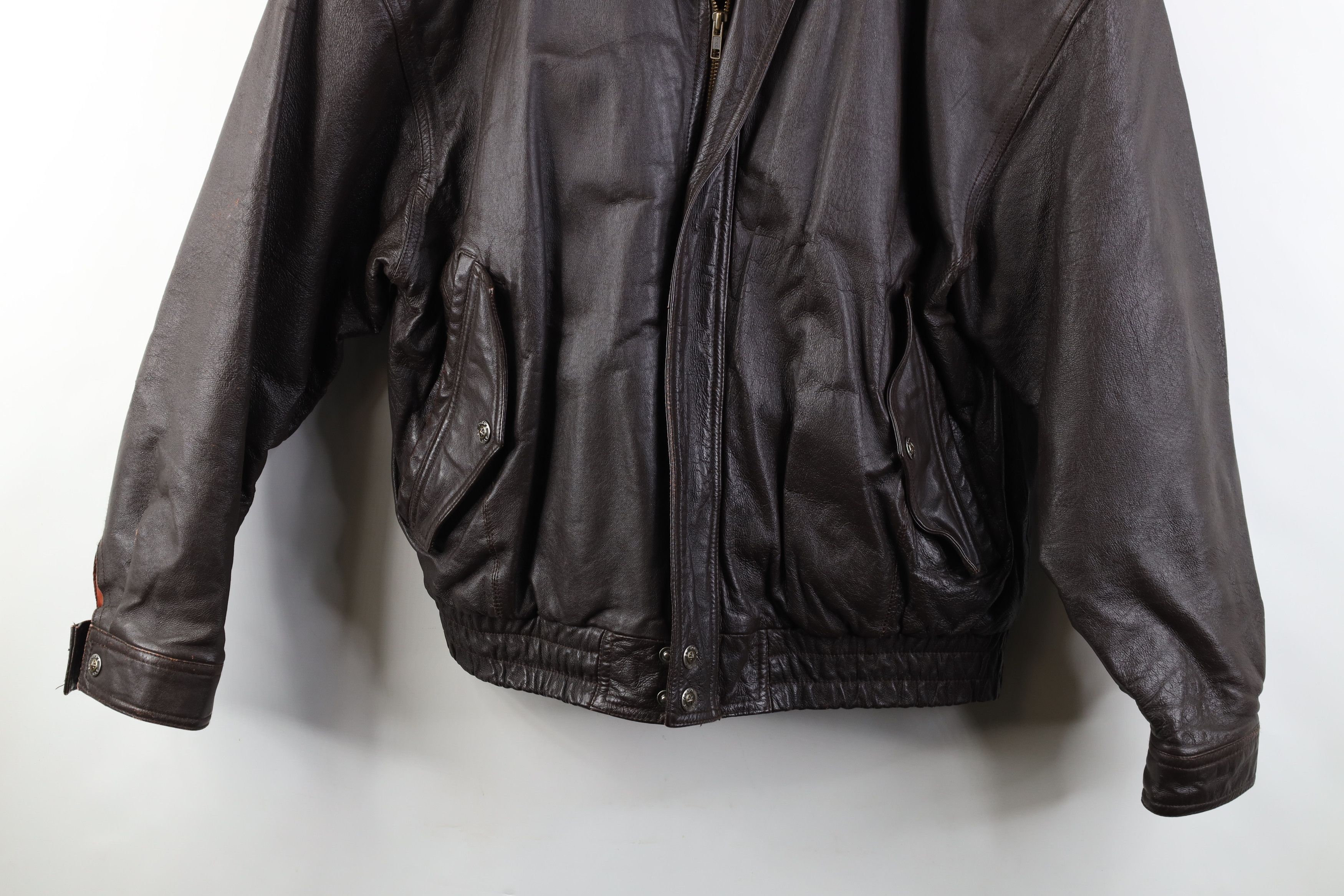 Vintage Vintage 90s Streetwear Leather Flight Bomber Jacket Brown Size US XL / EU 56 / 4 - 3 Thumbnail