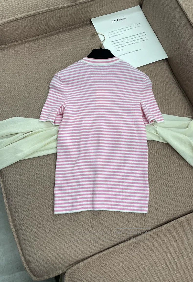 Chanel Chanel Pink striped knitted short sleeves Size XS / US 0-2 / IT 36-38 - 2 Thumbnail