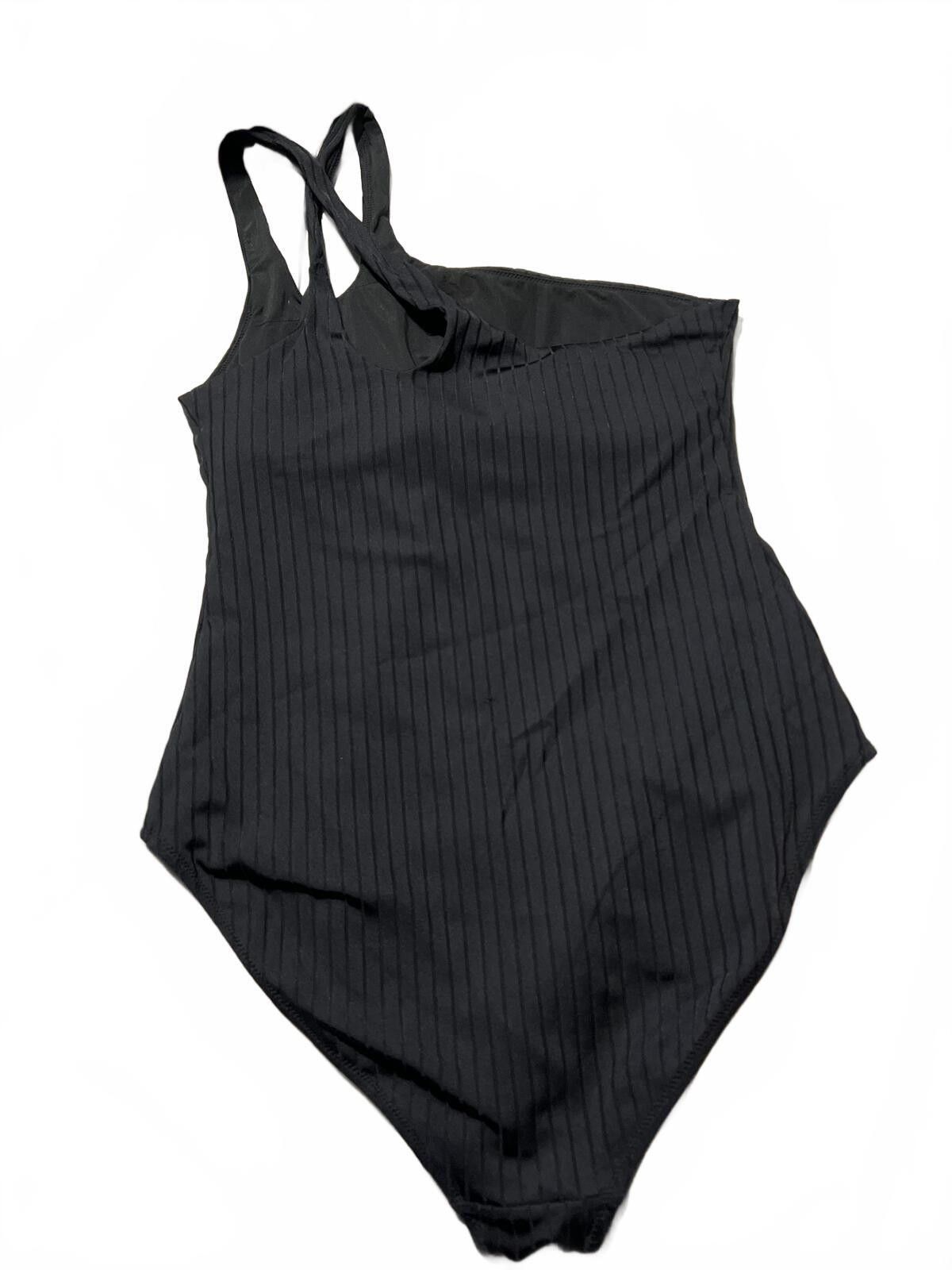 Other Aerie Black One-Shoulder Ribbed Swimsuit Size ONE SIZE - 5 Thumbnail