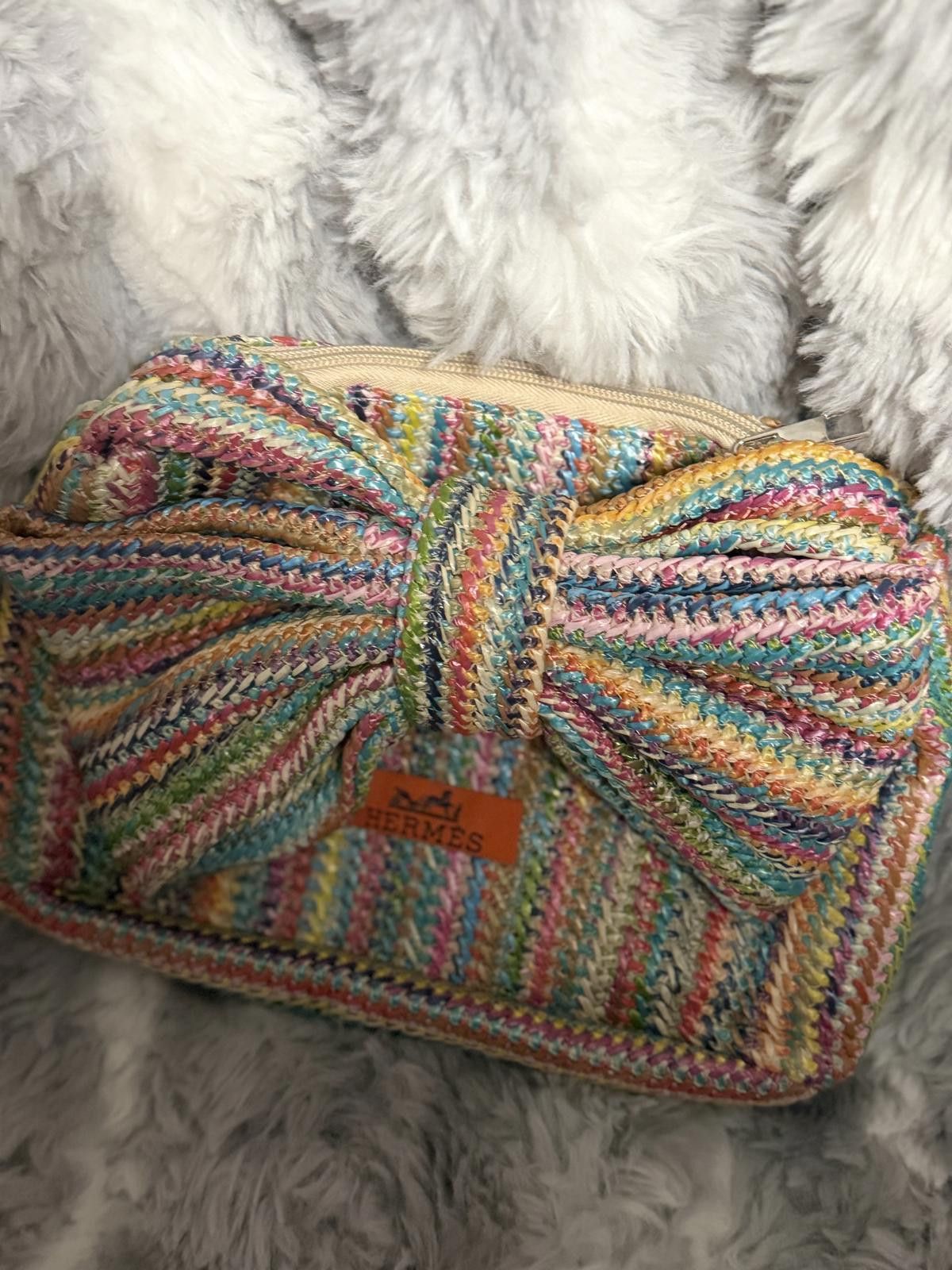 Straw Clutch Purse with Bow Handle