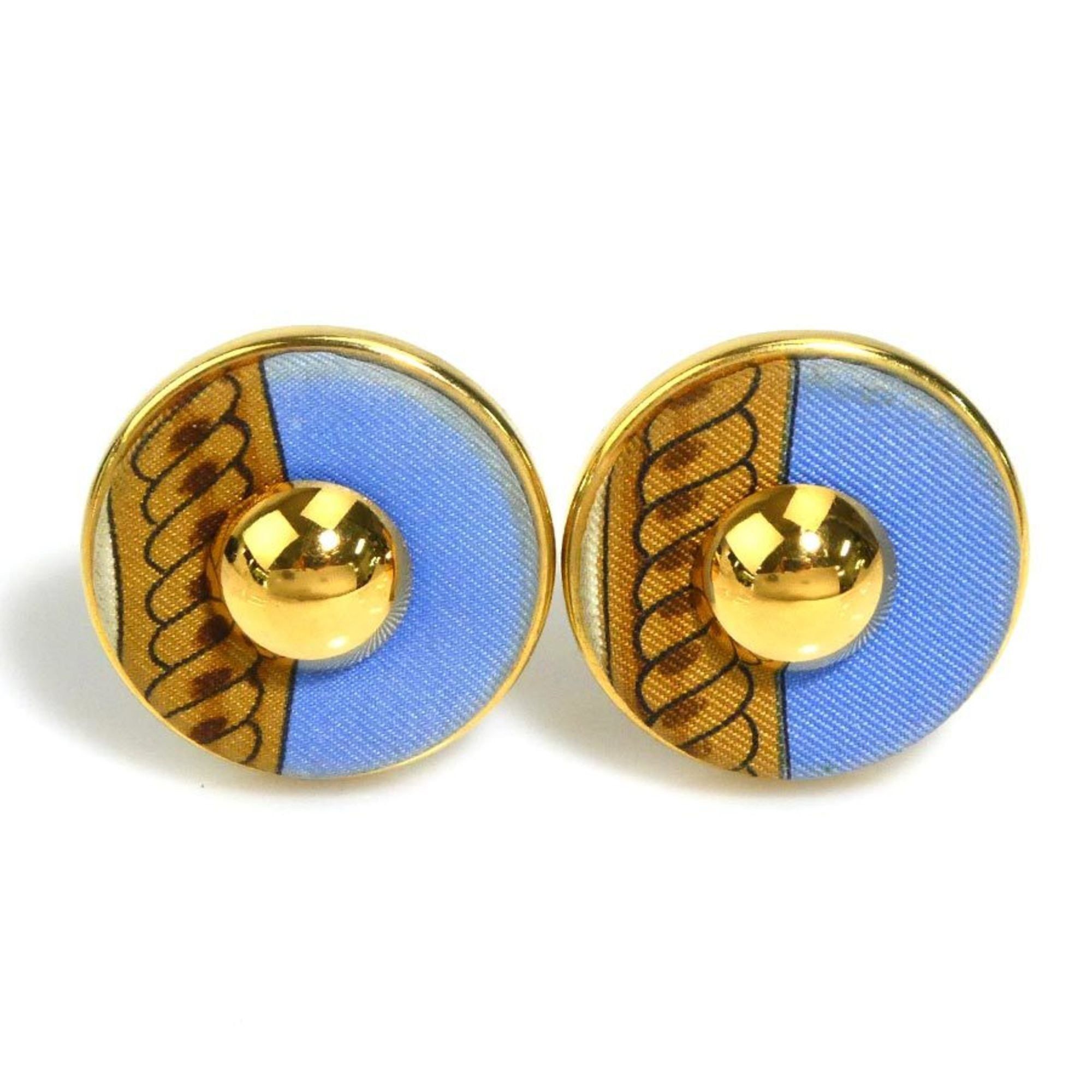 Hermes Hermes Earrings Metal Silk Gold Blue Brown Women's e60310a Size ONE SIZE - 1 Thumbnail