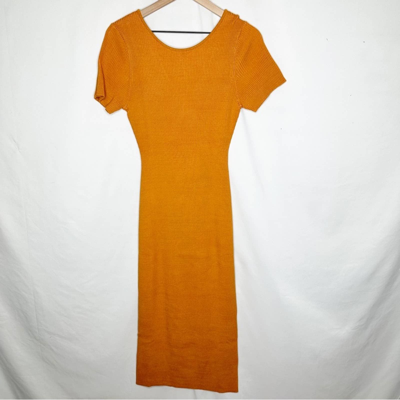 image of Naadam Ribbed Reversible Twist Dress Peach Combo NWT Large in Orange, Women's
