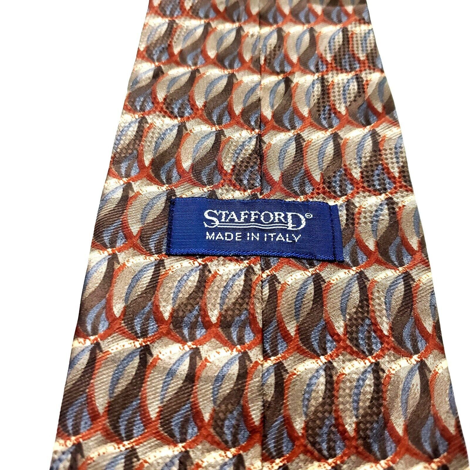 Stafford Stafford Italy Silk Tie Brown Geometric Wide Size ONE SIZE - 3 Thumbnail