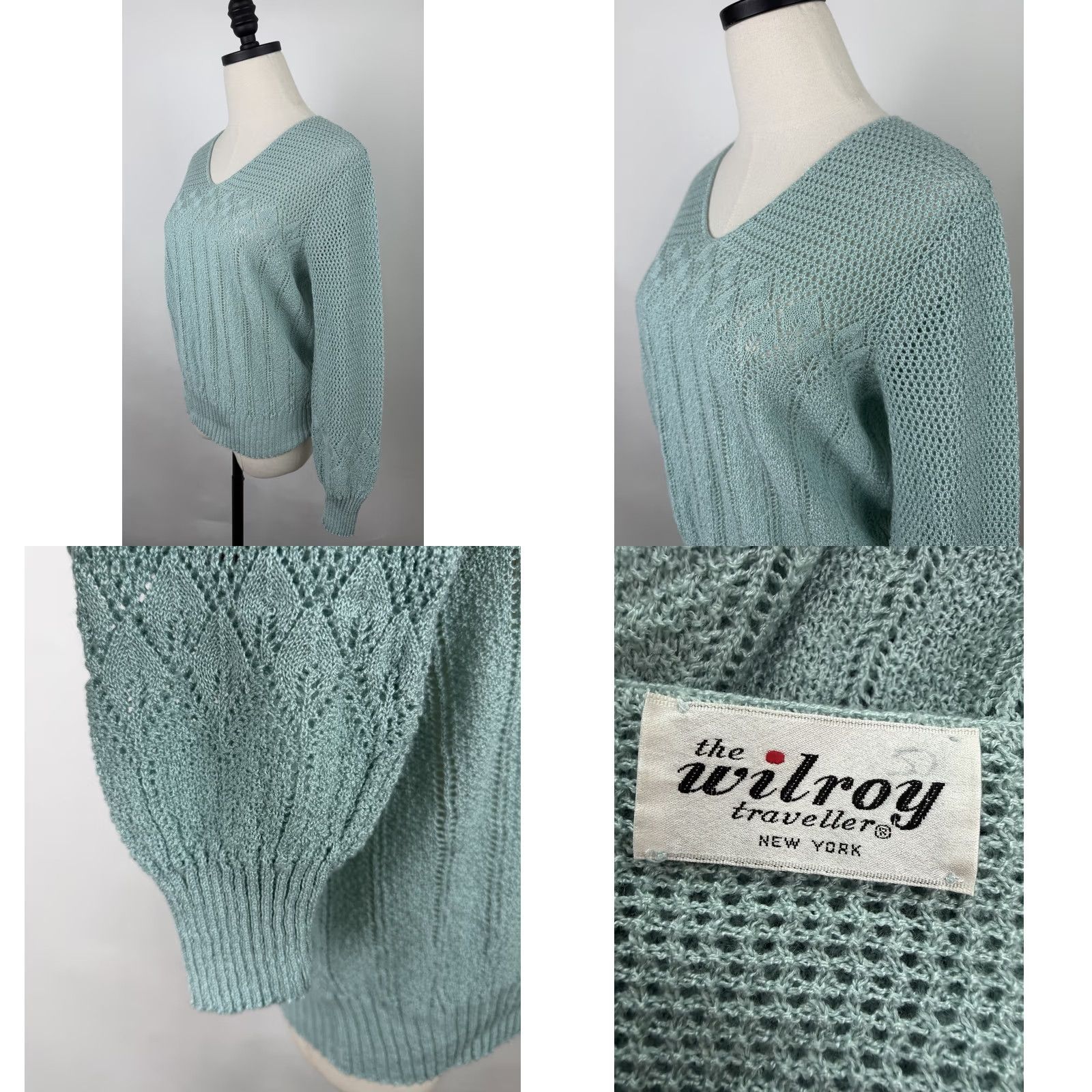 Vintage Vintage The Wilroy Traveller Sweater Womens M Open Knit V-Neck Crochet Blue 70s Bohemian Retro Size M / US 6-8 / IT 42-44 - 8 Thumbnail