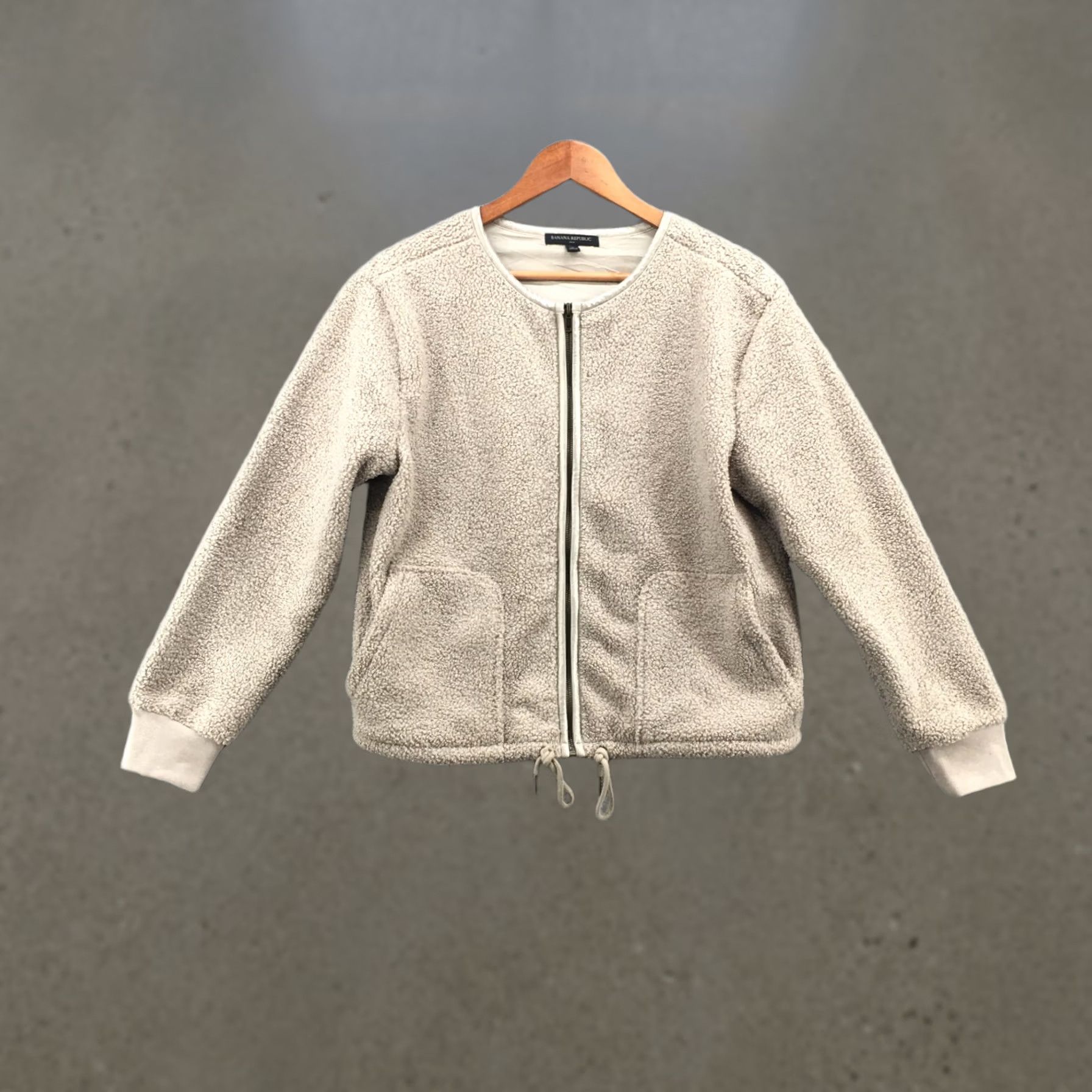 Banana Republic Banana Republic Fuzzy Zip Up Jacket Womens S Beige Long Sleeve Pockets Crew Neck - Casual, Workwear Size S / US 4 / IT 40 - 1 Thumbnail