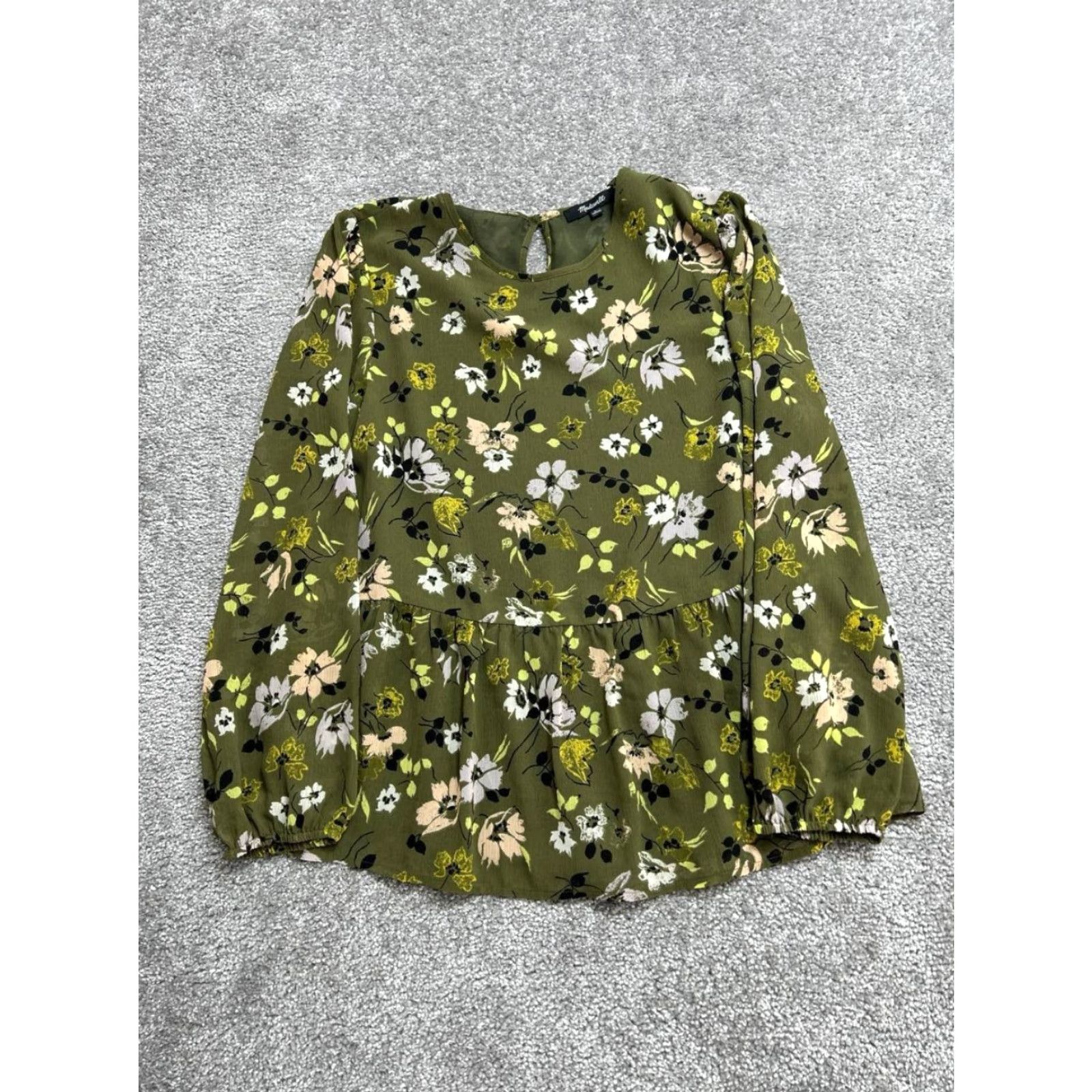 Madewell Madewell Georgette Peplum Top Women Small Green Floral Regular Fit Keyhole Back Size S / US 4 / IT 40 - 2 Thumbnail