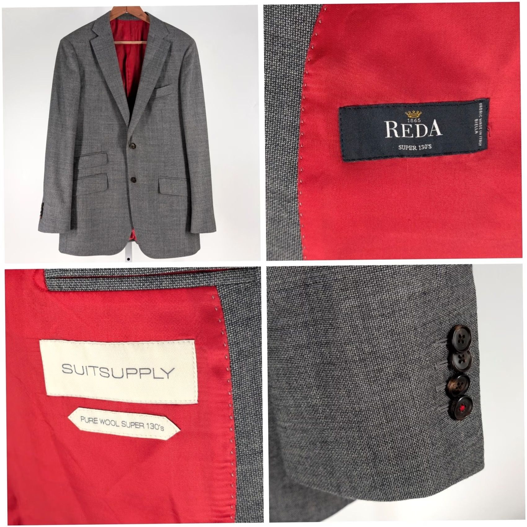 Suitsupply Suitsupply Sienna Blazer Sport Coat 52R Grey Reda Super 130s Wool Jacket Mens Blazer Sport Coat Wool Gray 42R 52 Regular Suit Jacket Suitsupply Men Size 52R - 2 Thumbnail