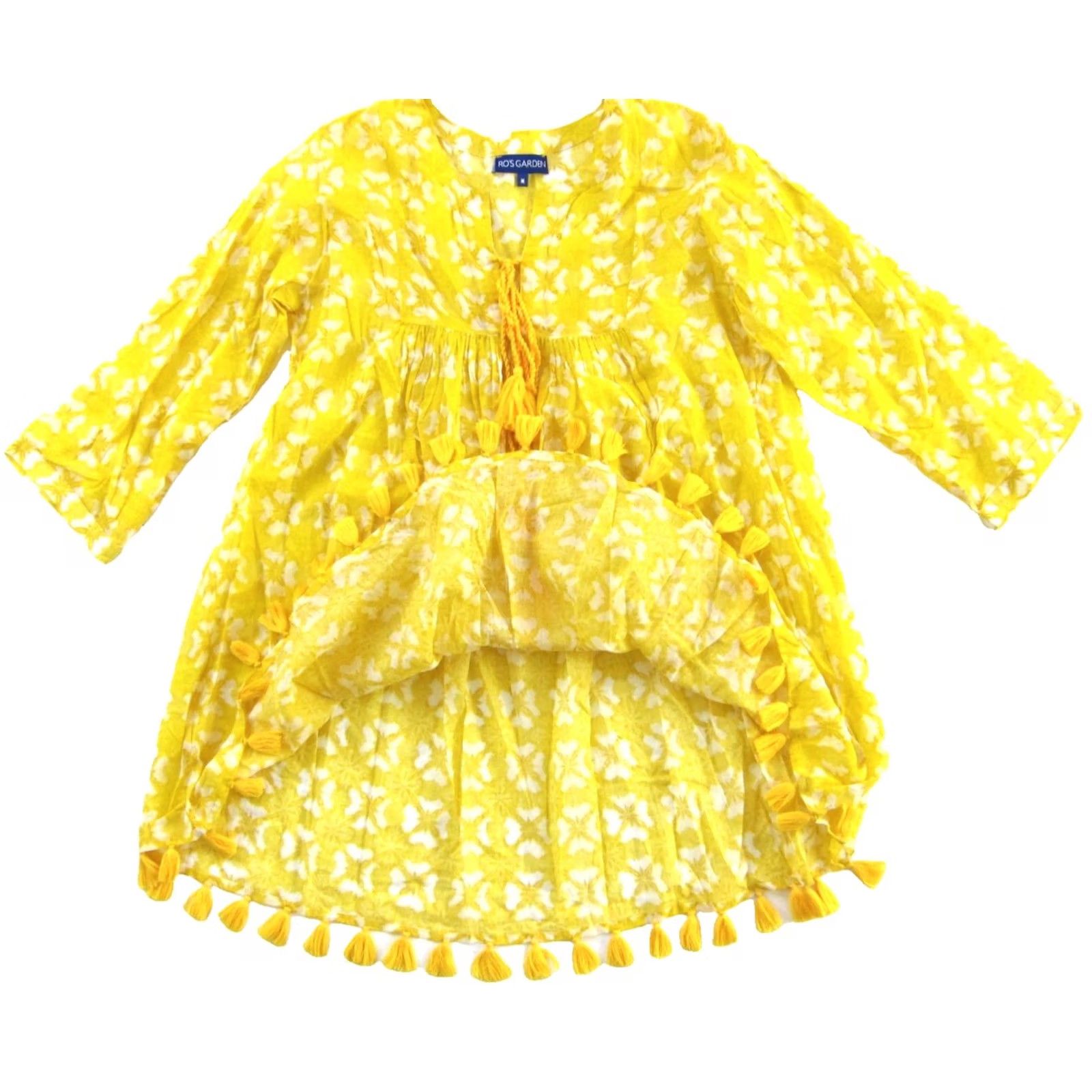 Vintage RO'S GARDEN Blouse 3/4 Sleeve Tunic 100% Cotton Floral Yellow M Womens Size M / US 6-8 / IT 42-44 - 4 Thumbnail