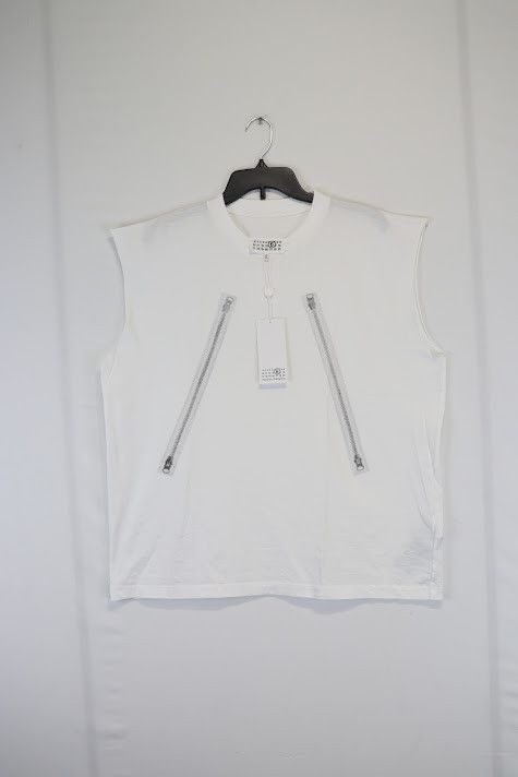 Maison Margiela o1rshd1 Zip-Print Sleeveless Top in White Size US L / EU 52-54 / 3 - 1 Thumbnail