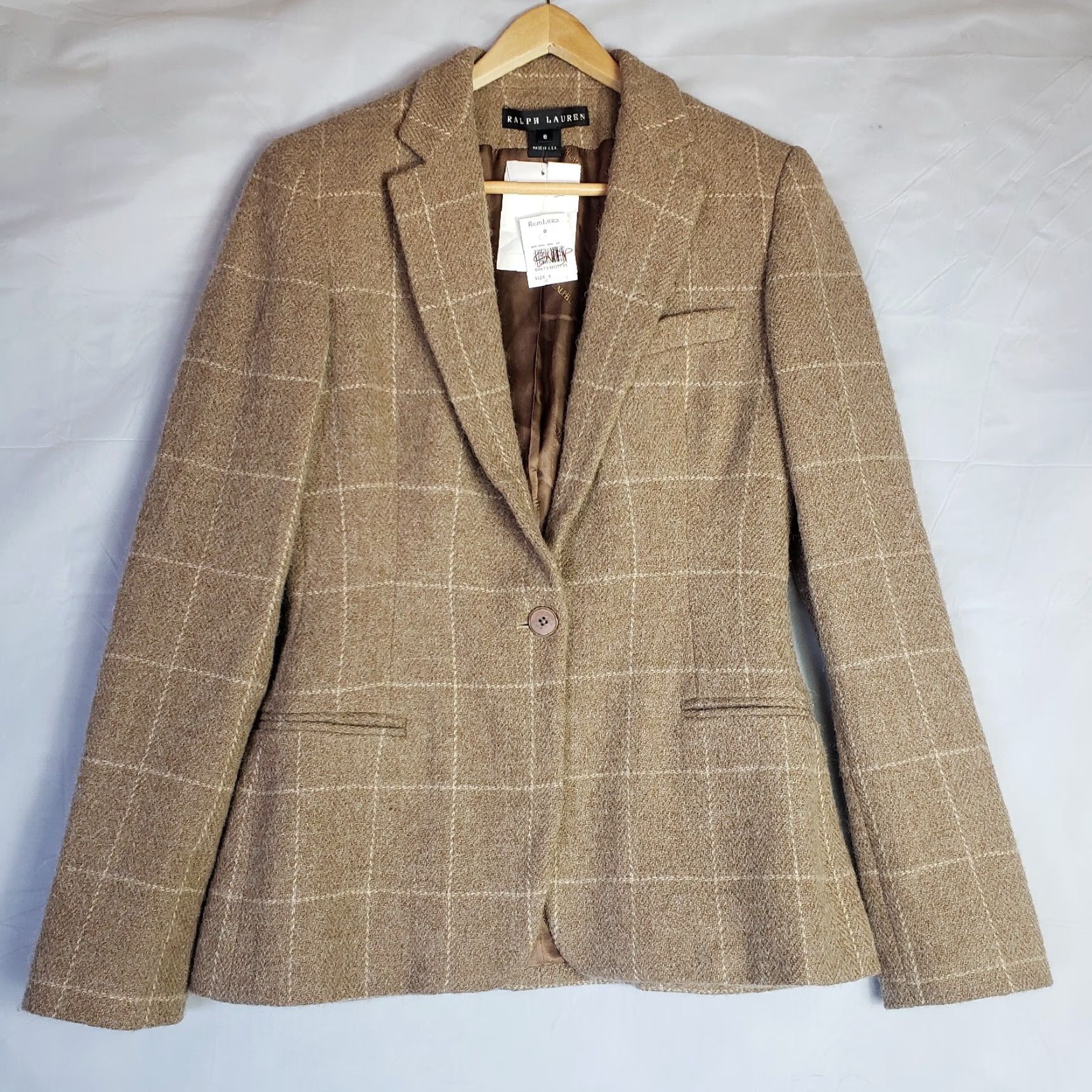 Vintage VINTAGE Ralph Lauren Black Label Blazer Womens Wool Alpaca Windowpane Size 8 NWT ~ Beige Size M / US 6-8 / IT 42-44 - 3 Thumbnail