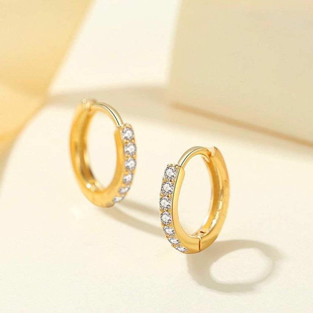 Other 12mm CZ Small Gold Hoop Earrings for Women Men Size ONE SIZE - 2 Thumbnail